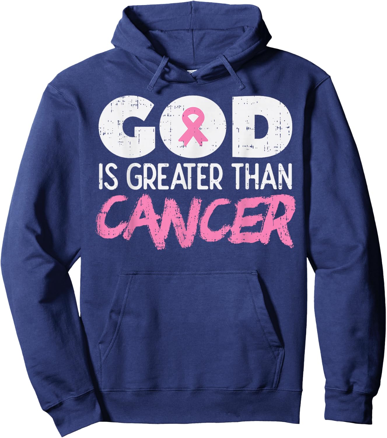 God Is Greater Than Cancer Ribbon Breast Cancer Awareness Hoodie - Hoodie | Navy