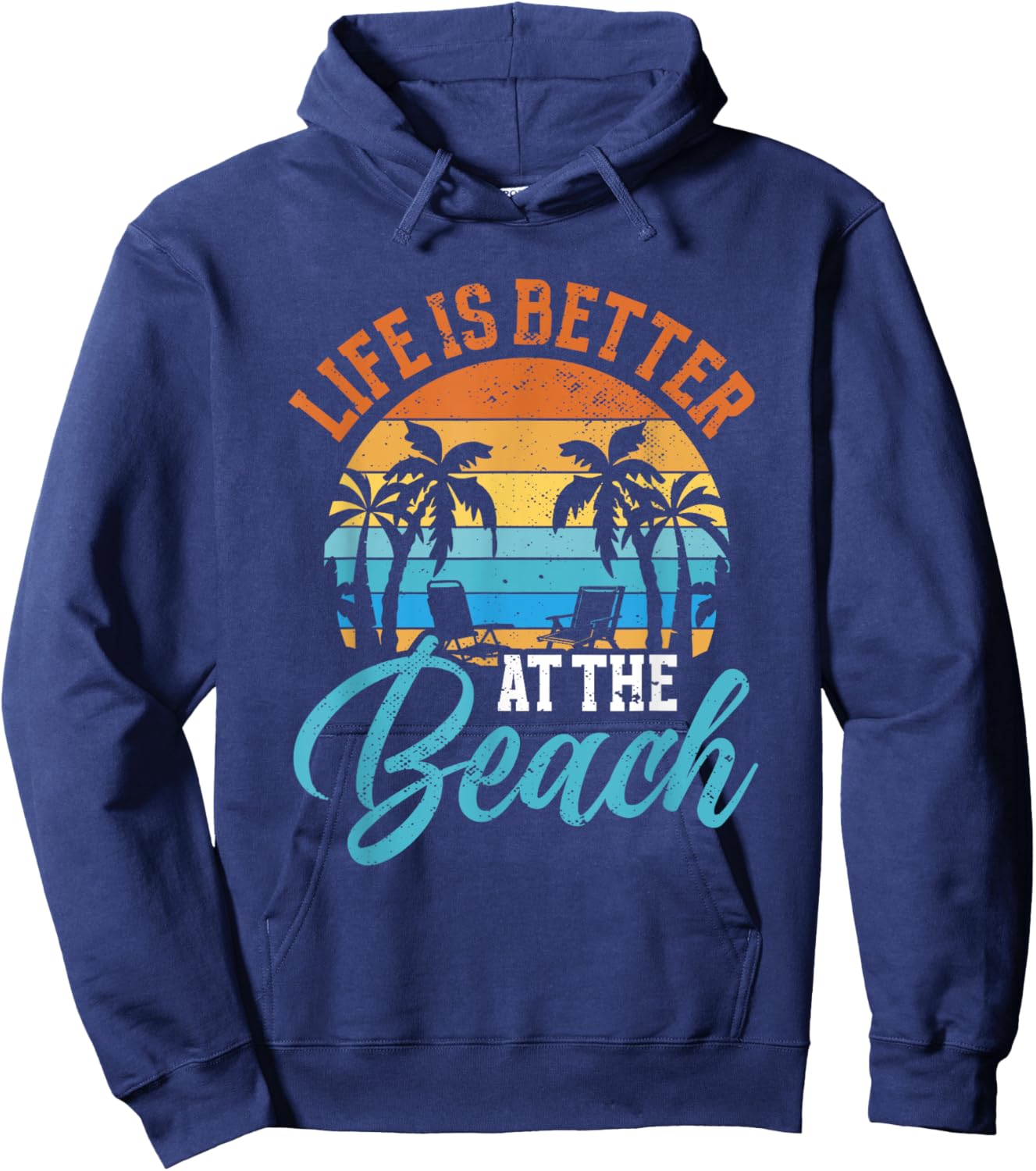 Retro Summer Vacation Life Is Better At The Beach Funny Hoodie - Hoodie | Navy