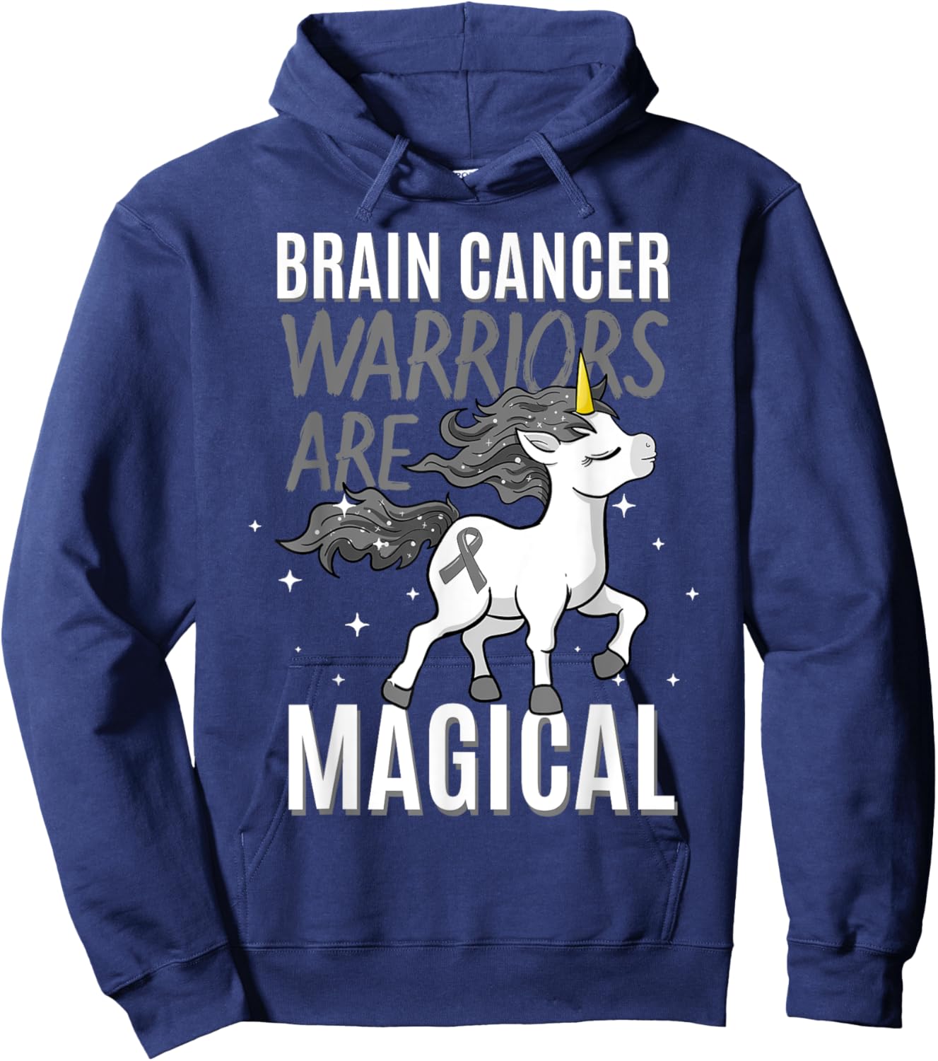 Brain Cancer Warrior Magical Unicorn Grey Ribbon Metastasis Hoodie - Hoodie | Navy