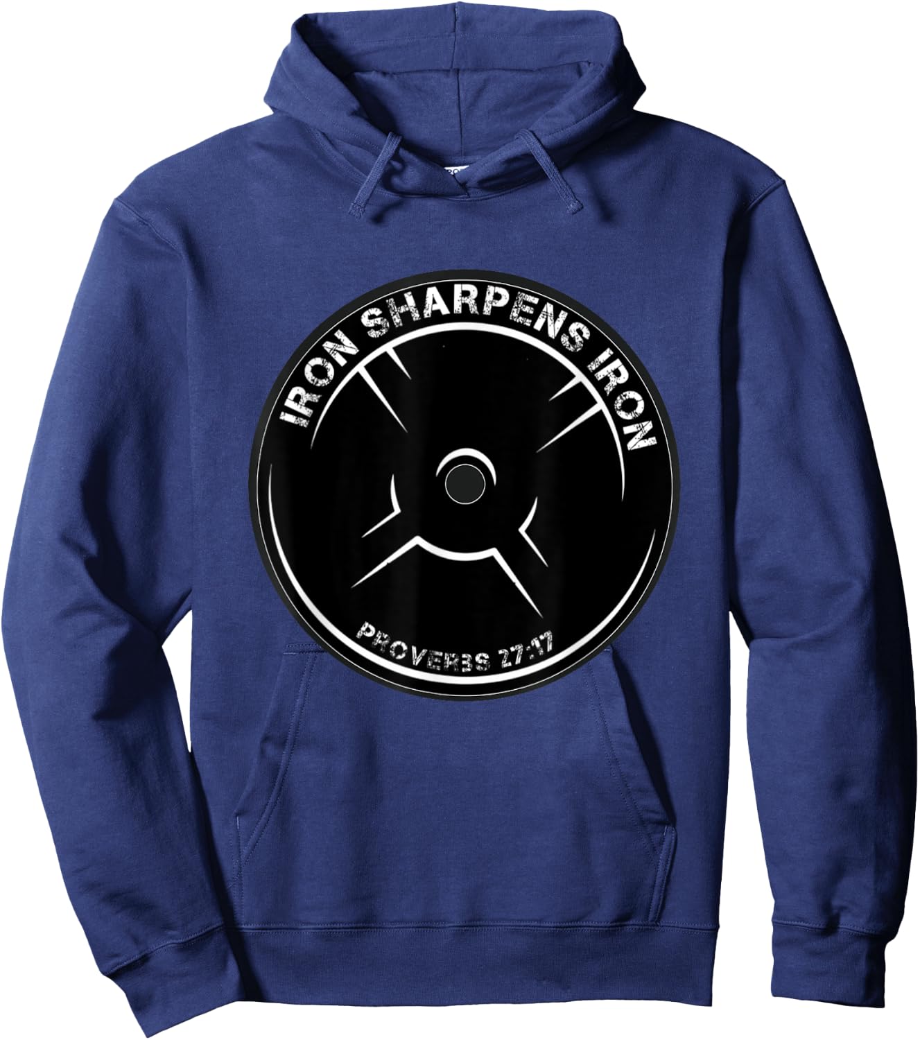 Iron Sharpens Iron Proverbs 27:17 Christian workout theme Hoodie - Hoodie | Navy