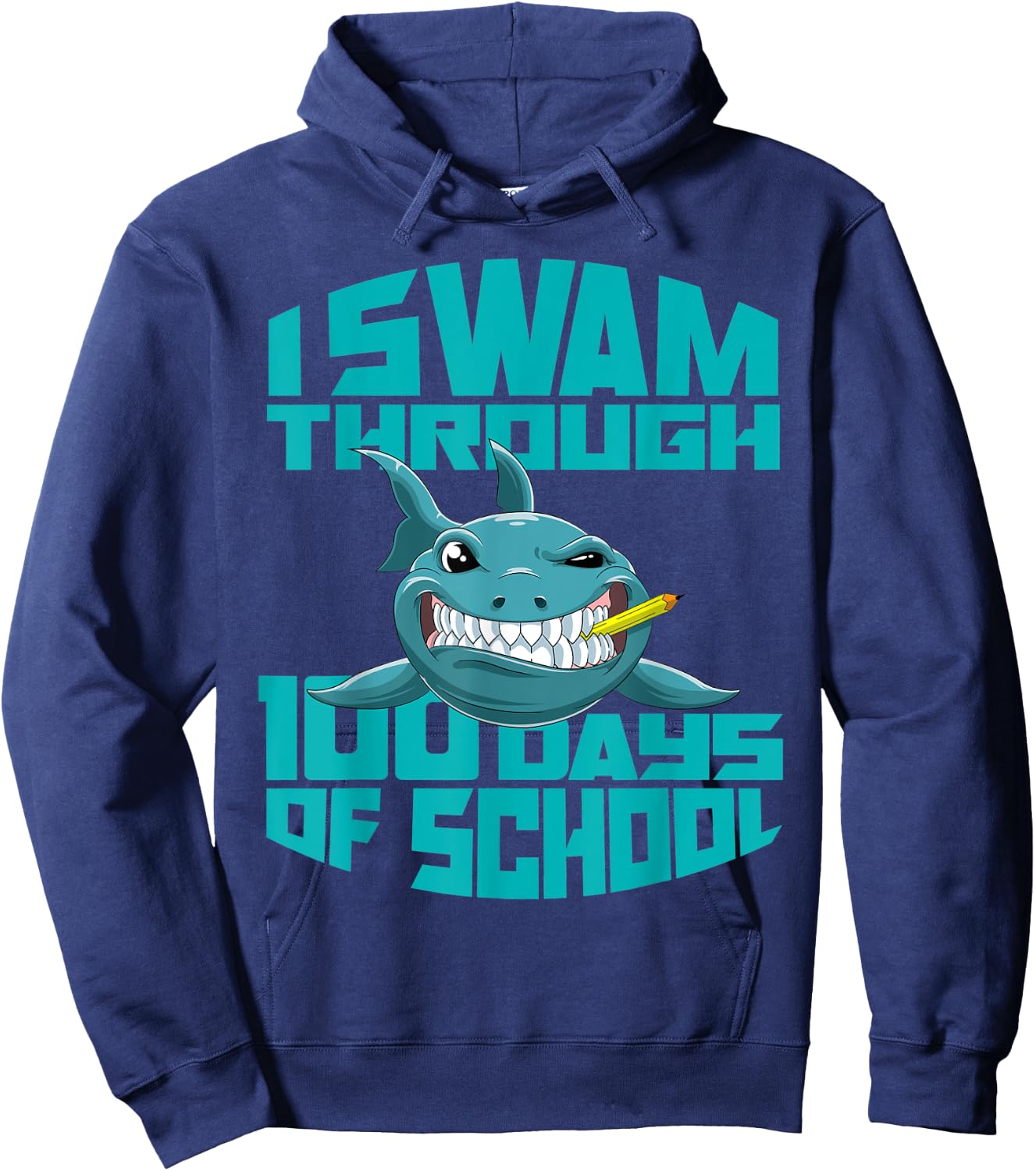 Cool Shark I Swam Through 100 Days of School Boys Hoodie - Hoodie | Navy