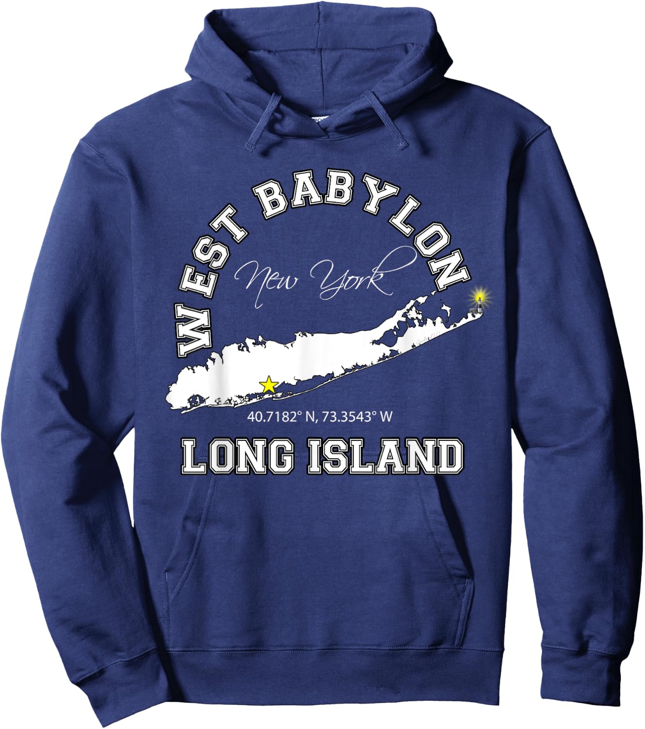 West Babylon Long Island NY Varsity Letter Style Hoodie - Hoodie | Navy