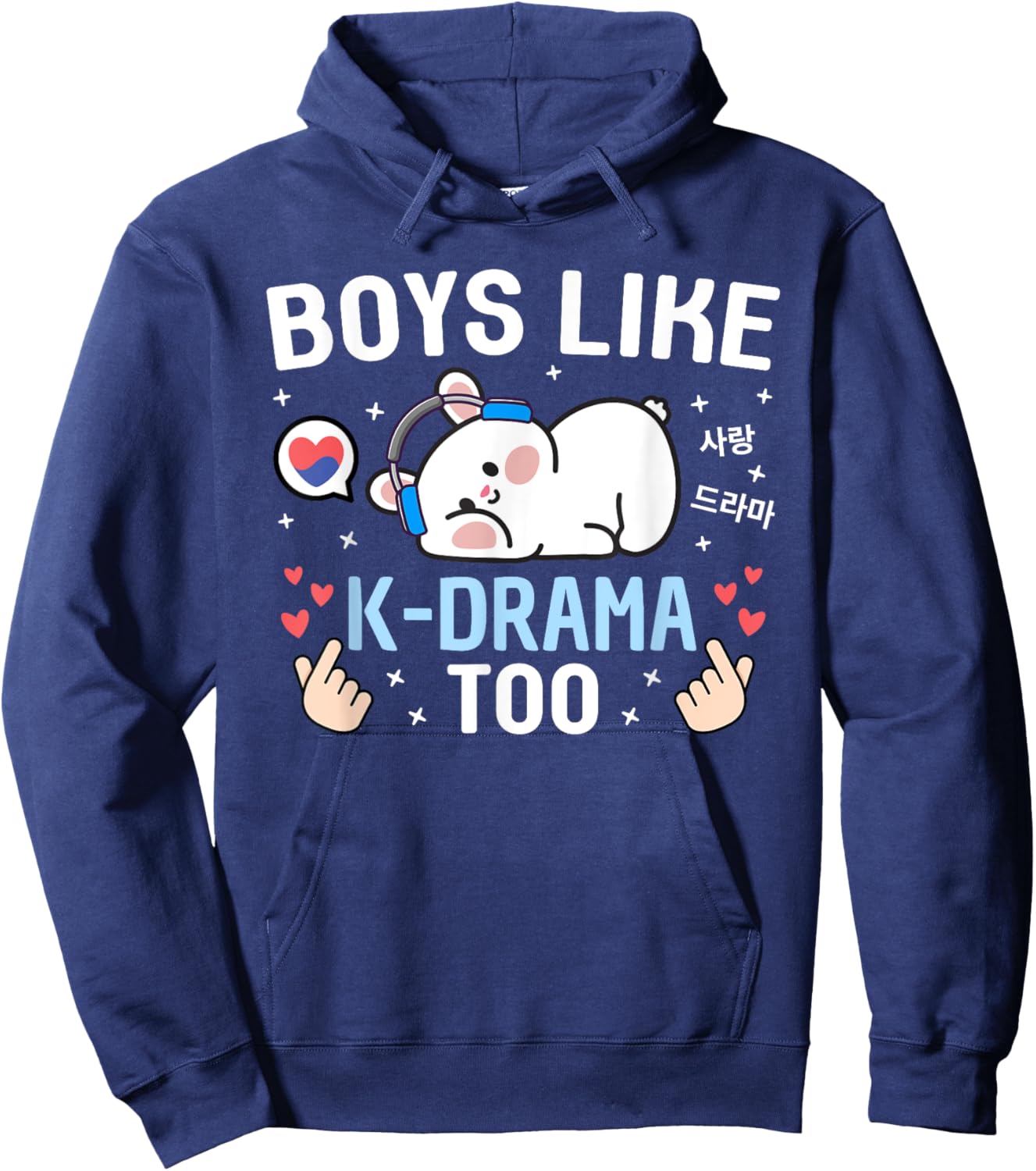 Boys Like K-Drama Too Rabbit Cute Korean Drama Kids Kdrama Hoodie - Hoodie | Navy