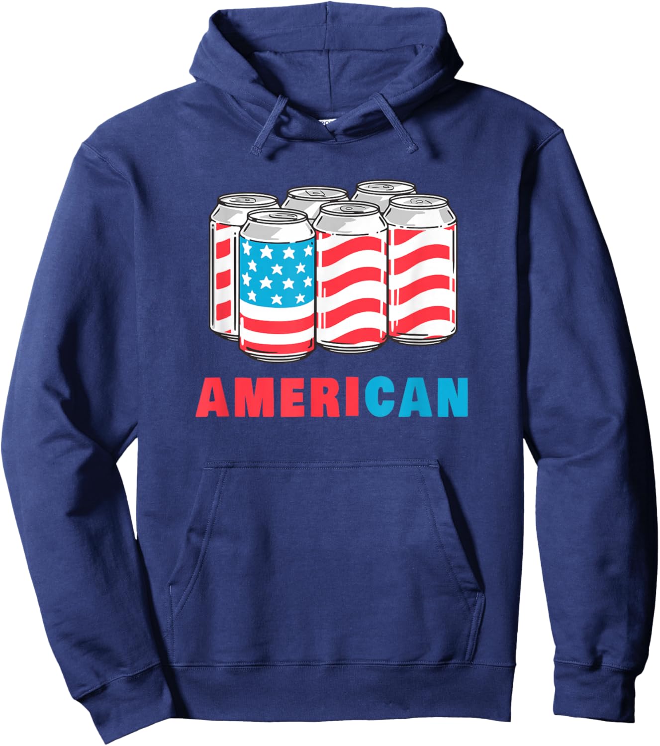 AmeriCan Funny 4th of July Beer Patriotic USA Flag Hoodie - Hoodie | Navy