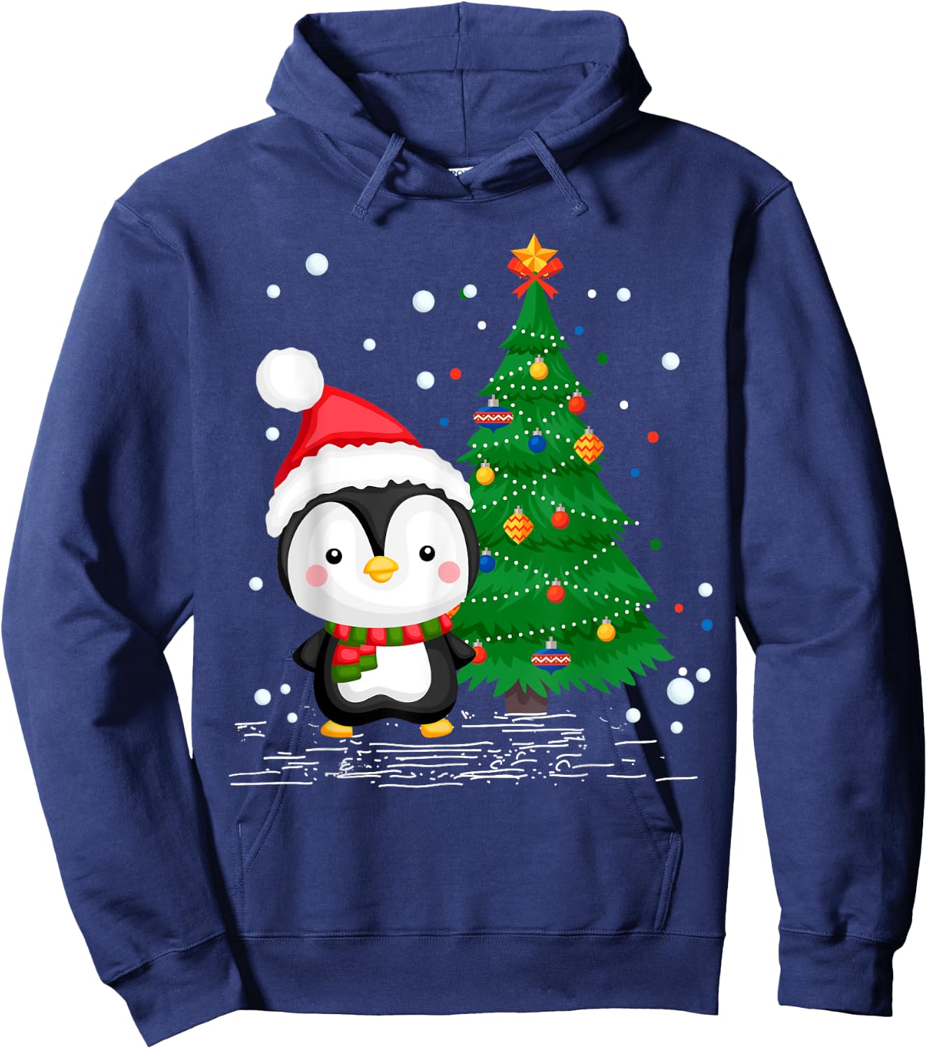 Funny Penguin Lover Gift Santa Hat Penguin Christmas Hoodie - Hoodie | Navy