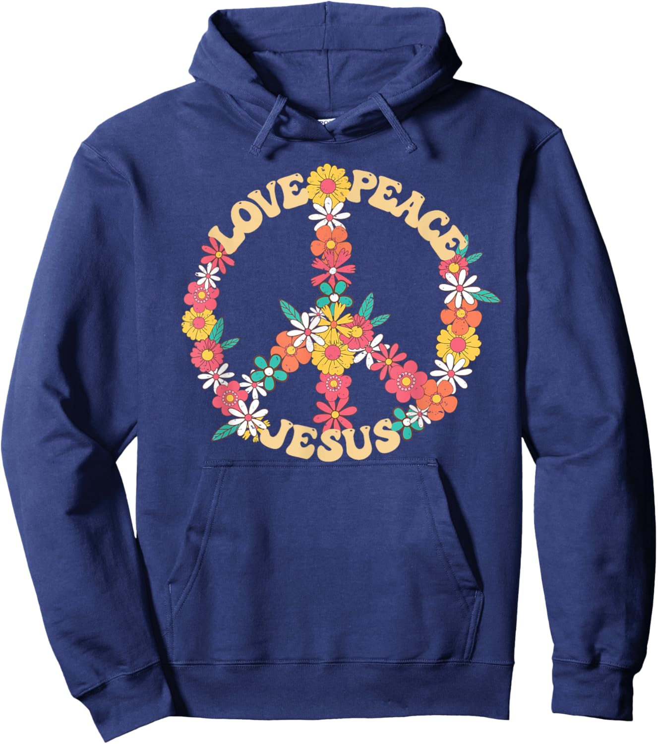 Love peace Jesus christian fun 60s 70s Costume Groovy Hippie Hoodie - Hoodie | Navy