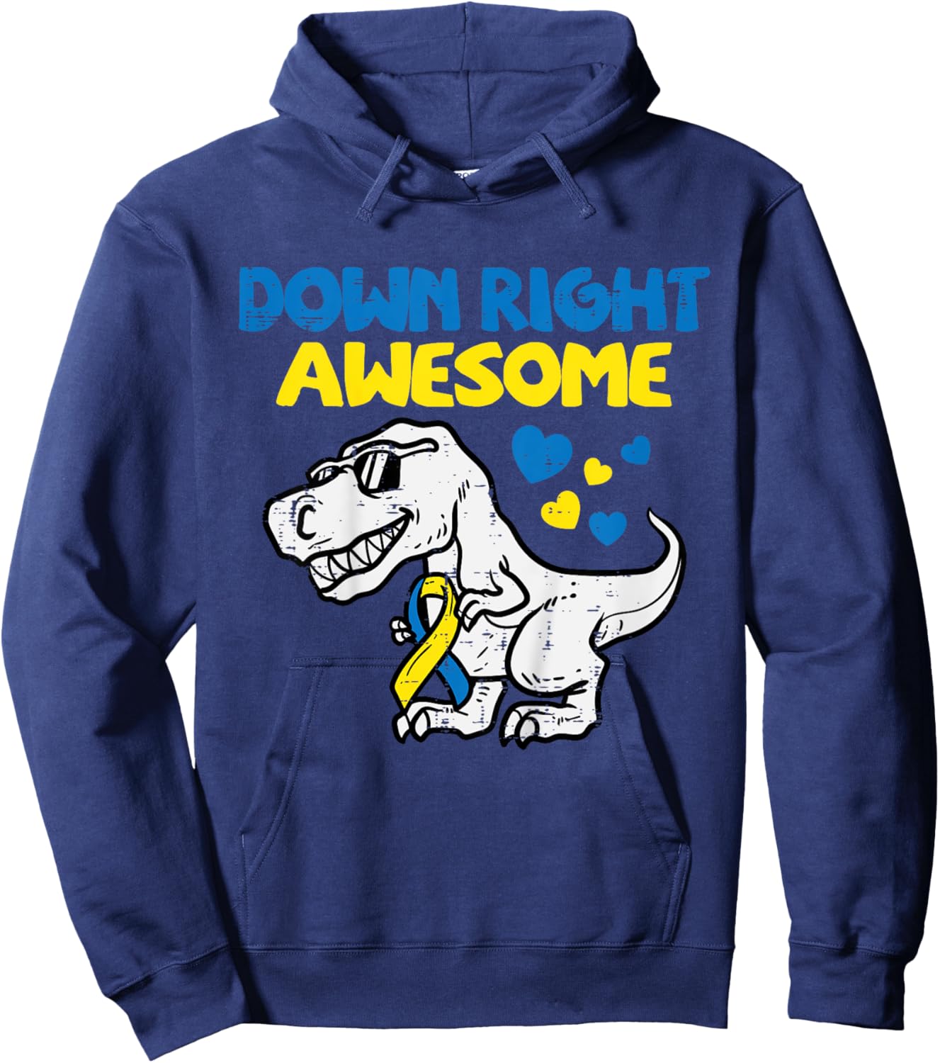Kids Down Right Awesome Dino Down Syndrome Awareness Boys Kids Hoodie - Hoodie | Navy
