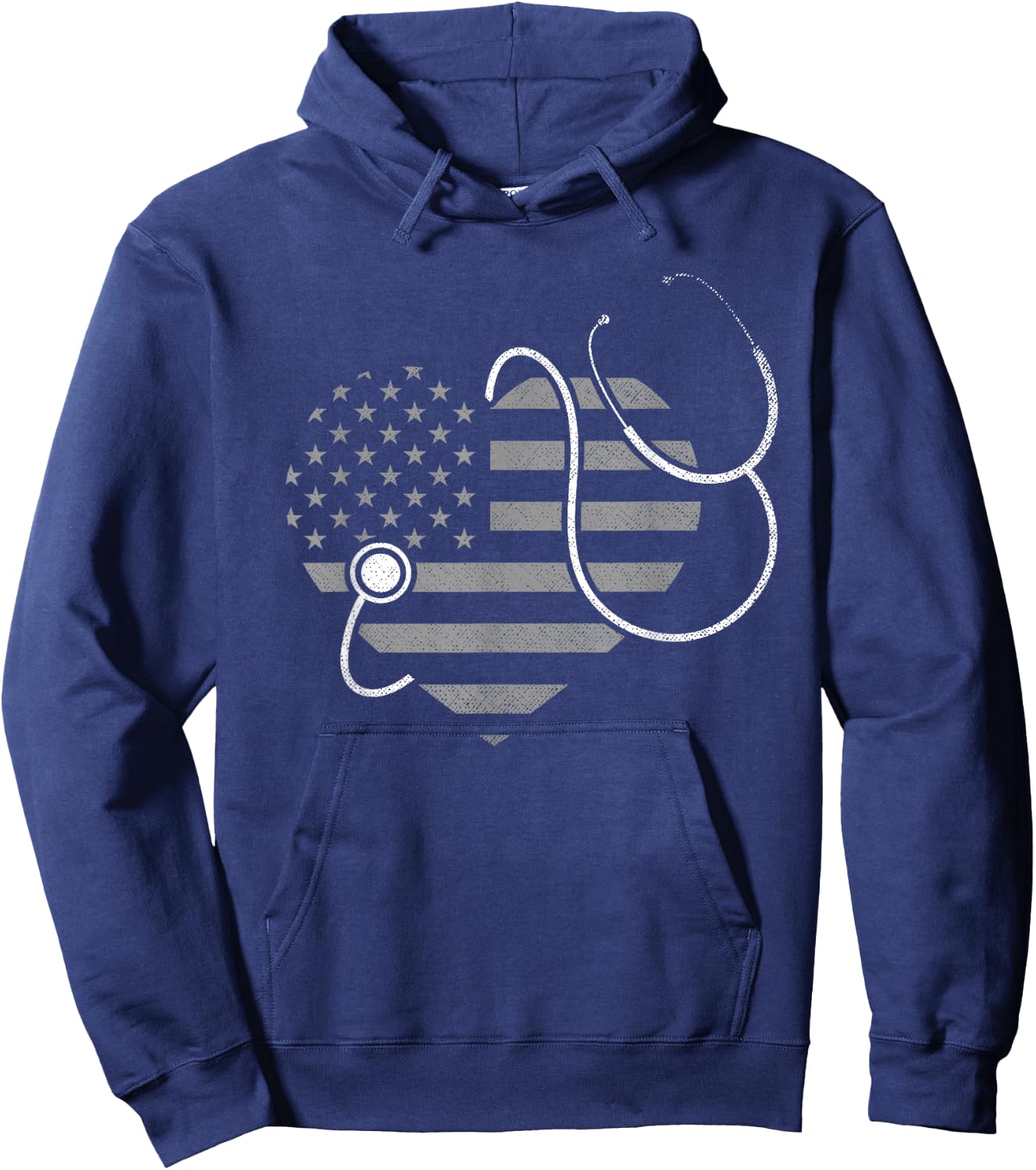 US Flag Stethoscope Patriotic Nursing Medicine Heart Nurse Hoodie - Hoodie | Navy