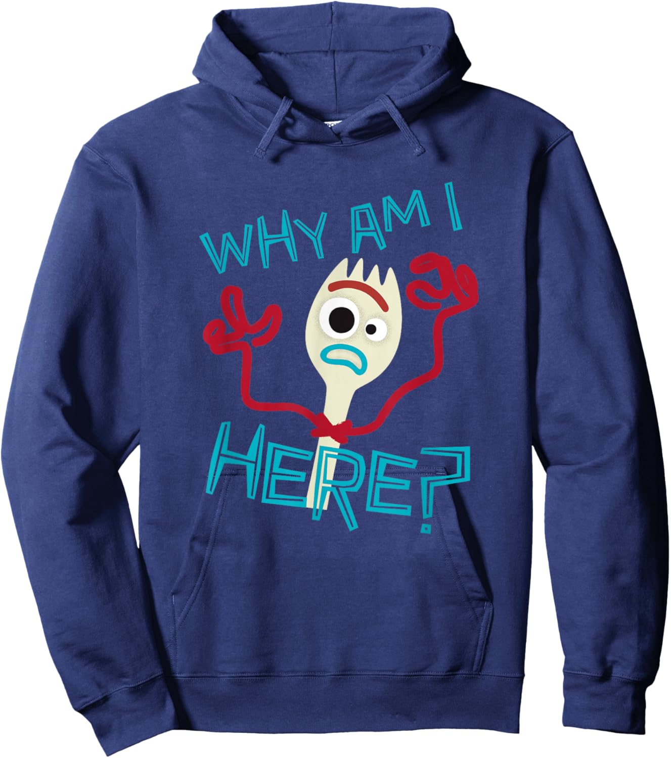 Disney Pixar Toy Story 4 Cute Forky Why Am I Here? Logo Hoodie - Hoodie | Navy