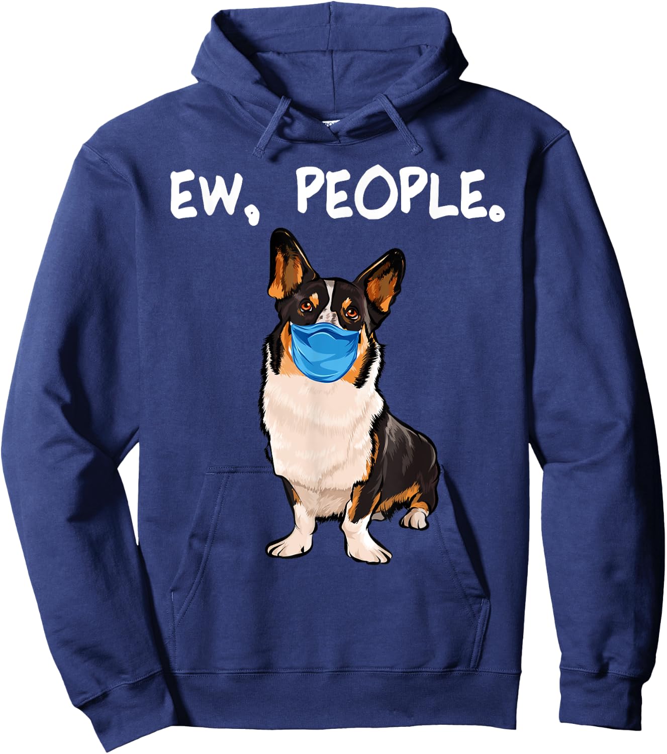 Cardigan Welsh Corgi Ew People Dog Wearing Face Mask Men Women Hoodie - Hoodie | Navy