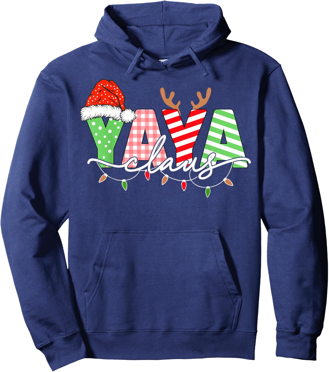 Yaya Claus Christmas Lights Santa Hat Family Matching Hoodie - Hoodie | Navy