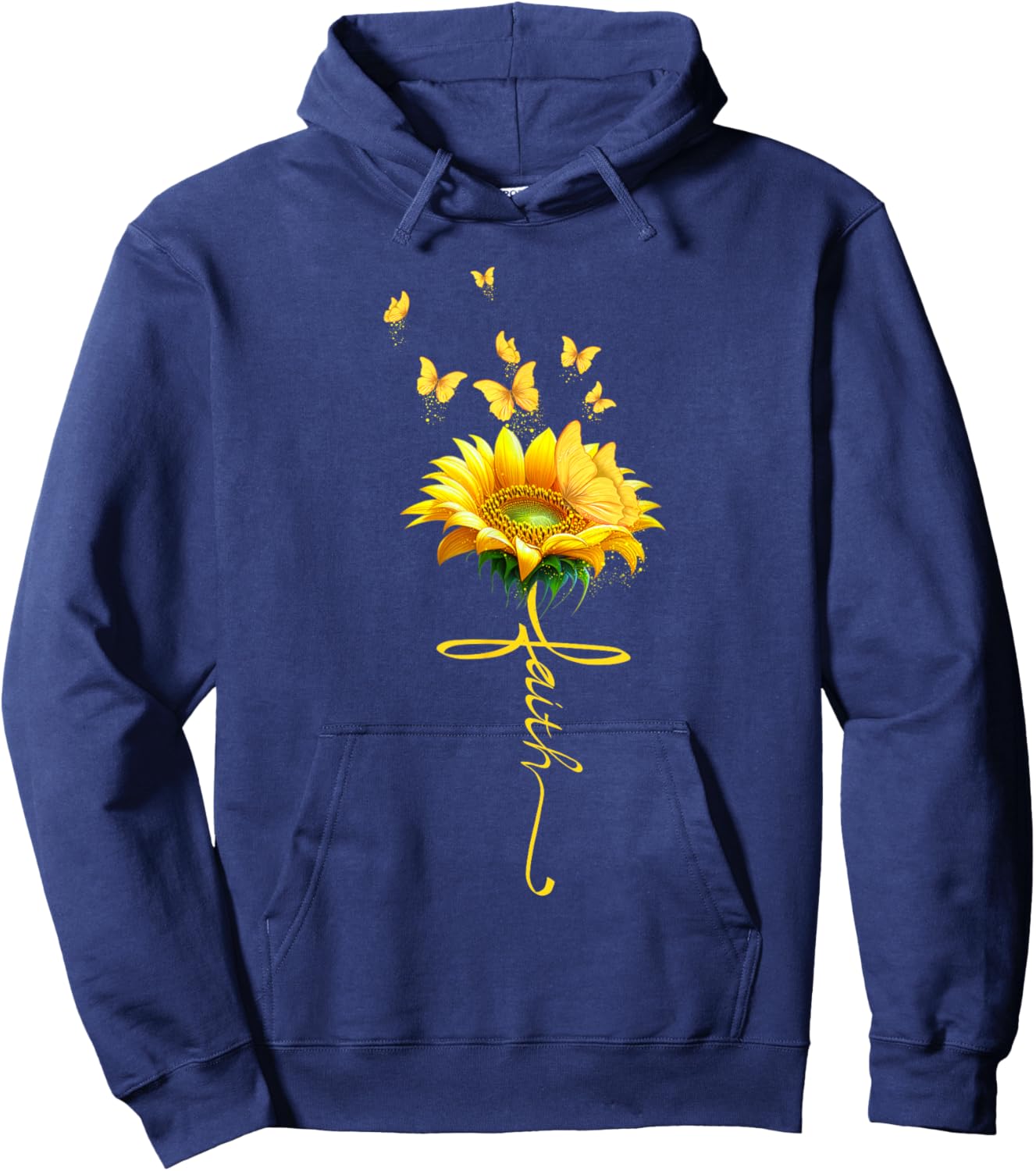 Faith Cross Sunflower Butterflies Flowers Christians Hoodie - Hoodie | Navy