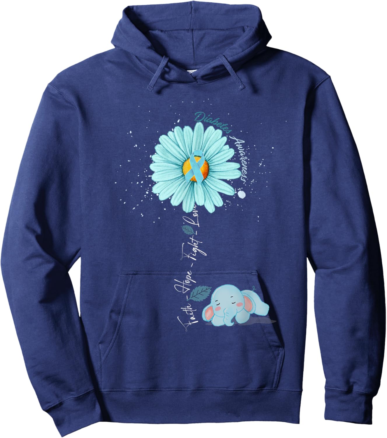 Faith Hope Fight Love Elephant Type 1 Diabetes Awareness Day Hoodie - Hoodie | Navy