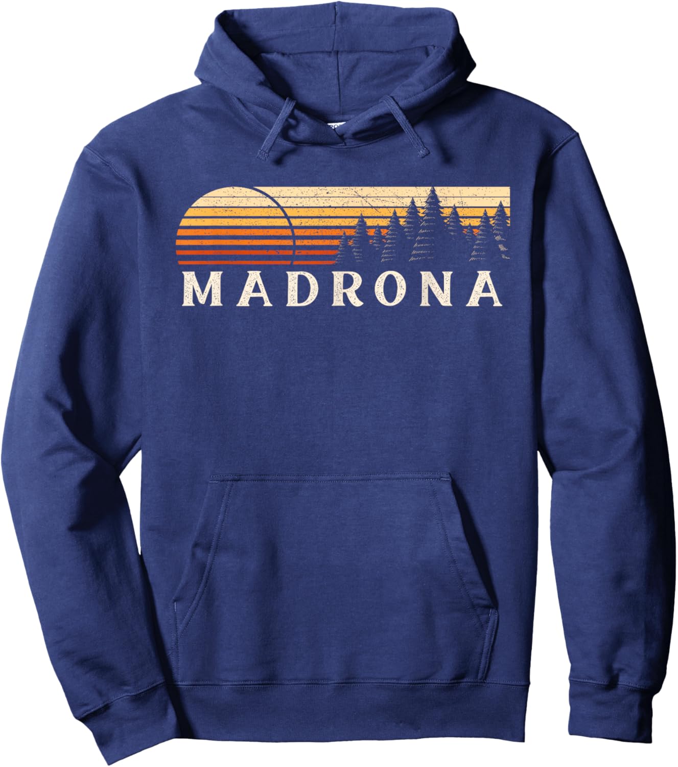 Madrona, WA Vintage Evergreen Sunset Eighties Retro Hoodie - Hoodie | Navy