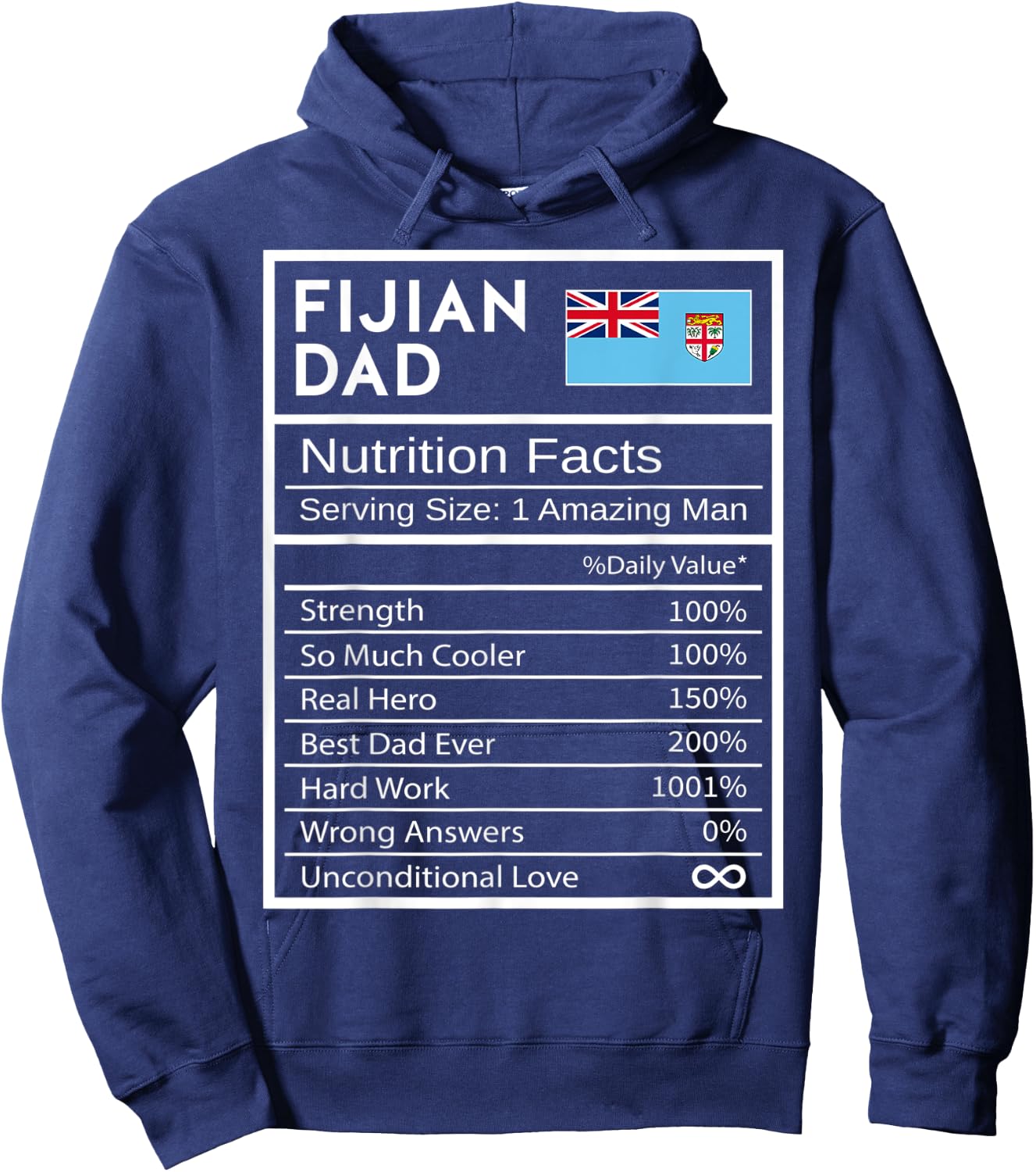 Fijian Dad Nutrition Facts National Pride Gift Dad Hoodie - Hoodie | Navy