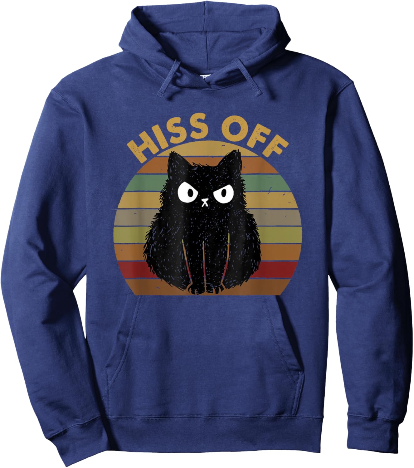 Funny Black Cat Hiss Off Meow Cat Vintage Hoodie - Hoodie | Navy