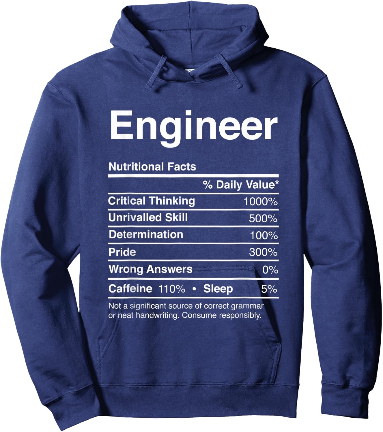 Engineer Gift Nutritional Facts Gag Gifts Funny Joke Hoodie - Hoodie | Navy