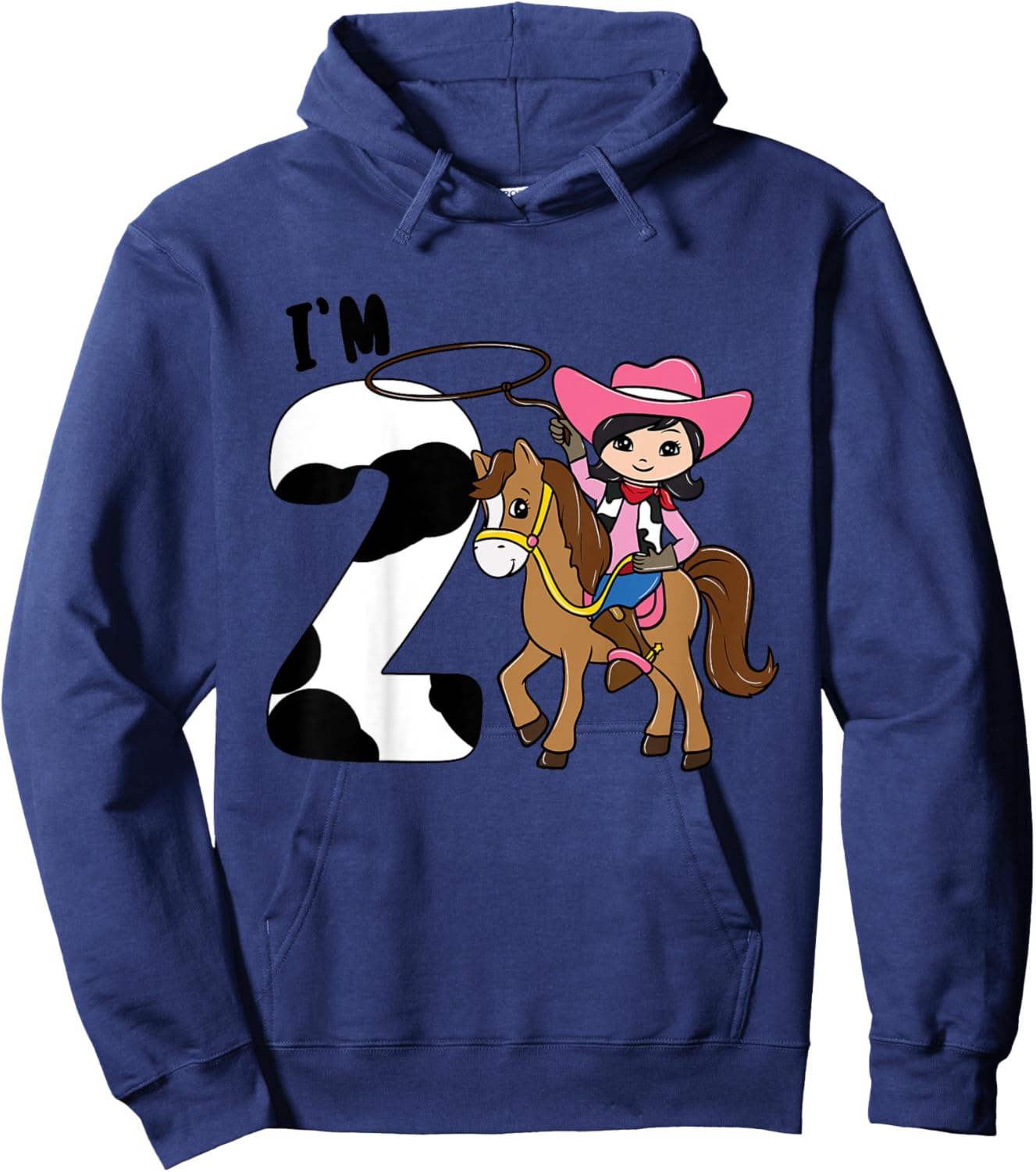 I'm 2 - Cute Horse Riding Cowgirl 2nd Birthday Girls Hoodie - Hoodie | Navy