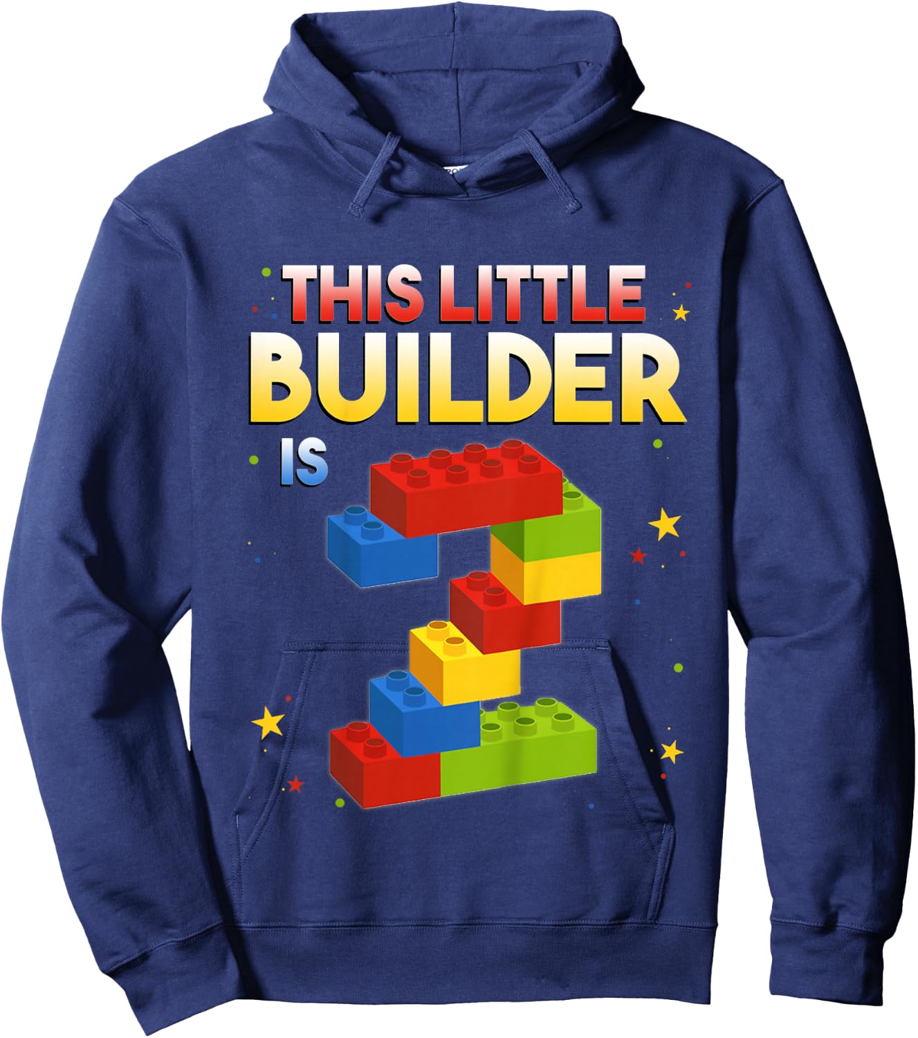 2 Years Old Builder Boy Girl Gift Building Blocks Birthday Hoodie - Hoodie | Navy