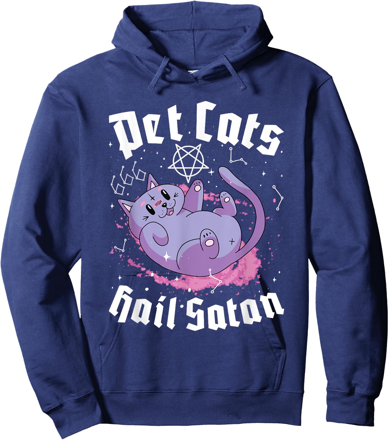 Pet Cats Hail Satan Kawaii Satanic Cat Astrology Witchcraft Hoodie - Hoodie | Navy