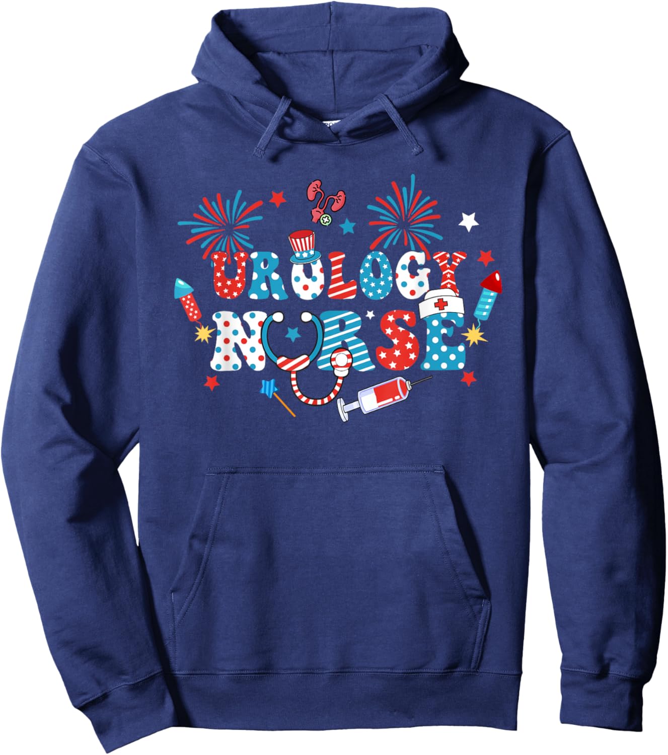 America USA Fireworks Urology Nurse Happy 4th Of July Women Men Hoodie - Hoodie | Navy