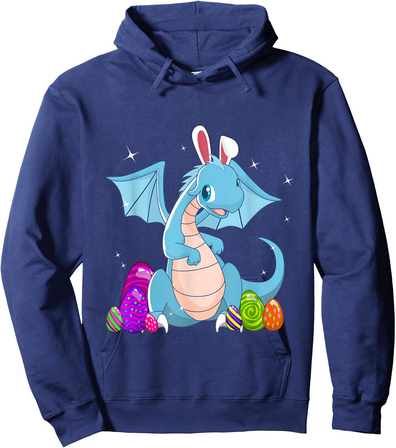 Easter Dragon Holiday Bunny Ears and colored eggs Hoodie - Hoodie | Navy