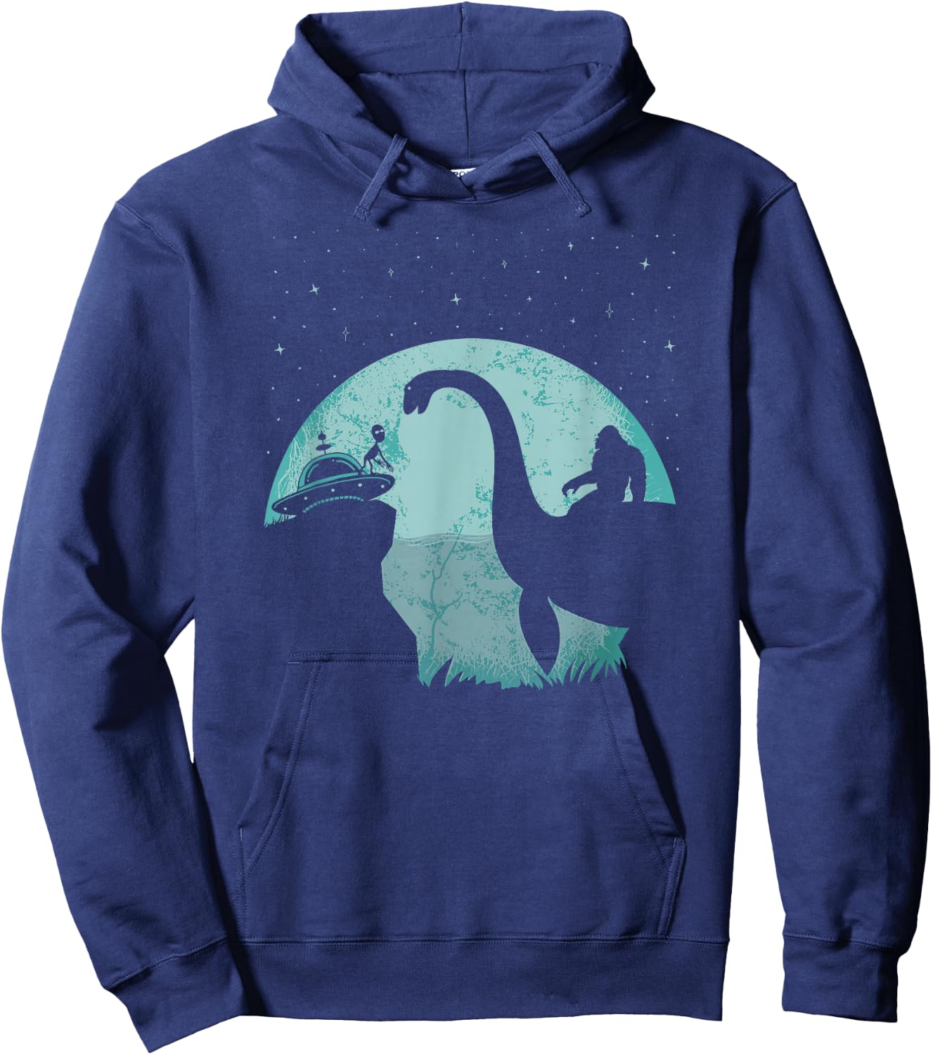 Bigfoot Riding Loch Ness Monster Sasquatch Ufo Abduction Hoodie - Hoodie | Navy
