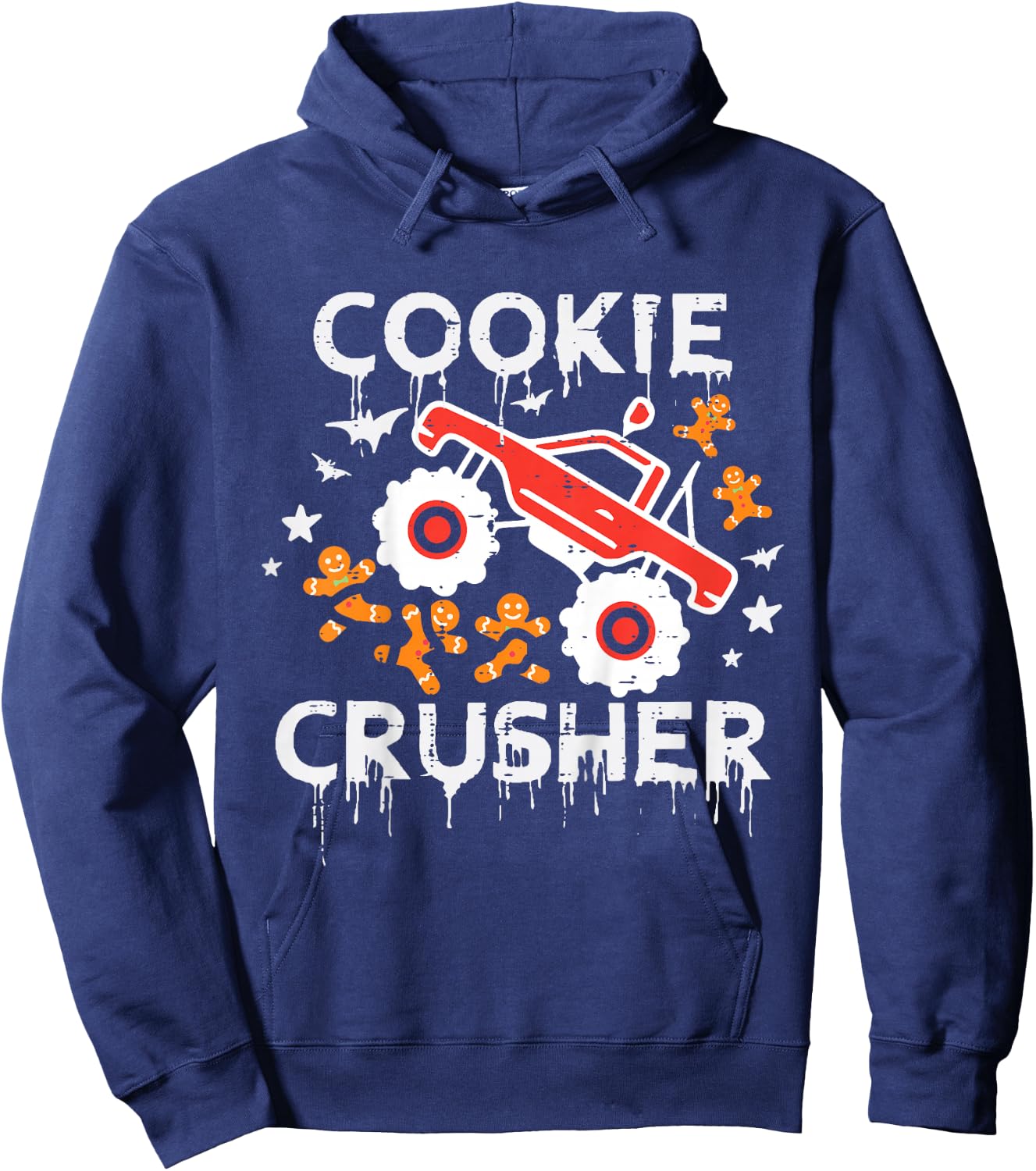 Kids Christmas Monster Truck Cookie Crusher Xmas Boys Kid Toddler Hoodie - Hoodie | Navy