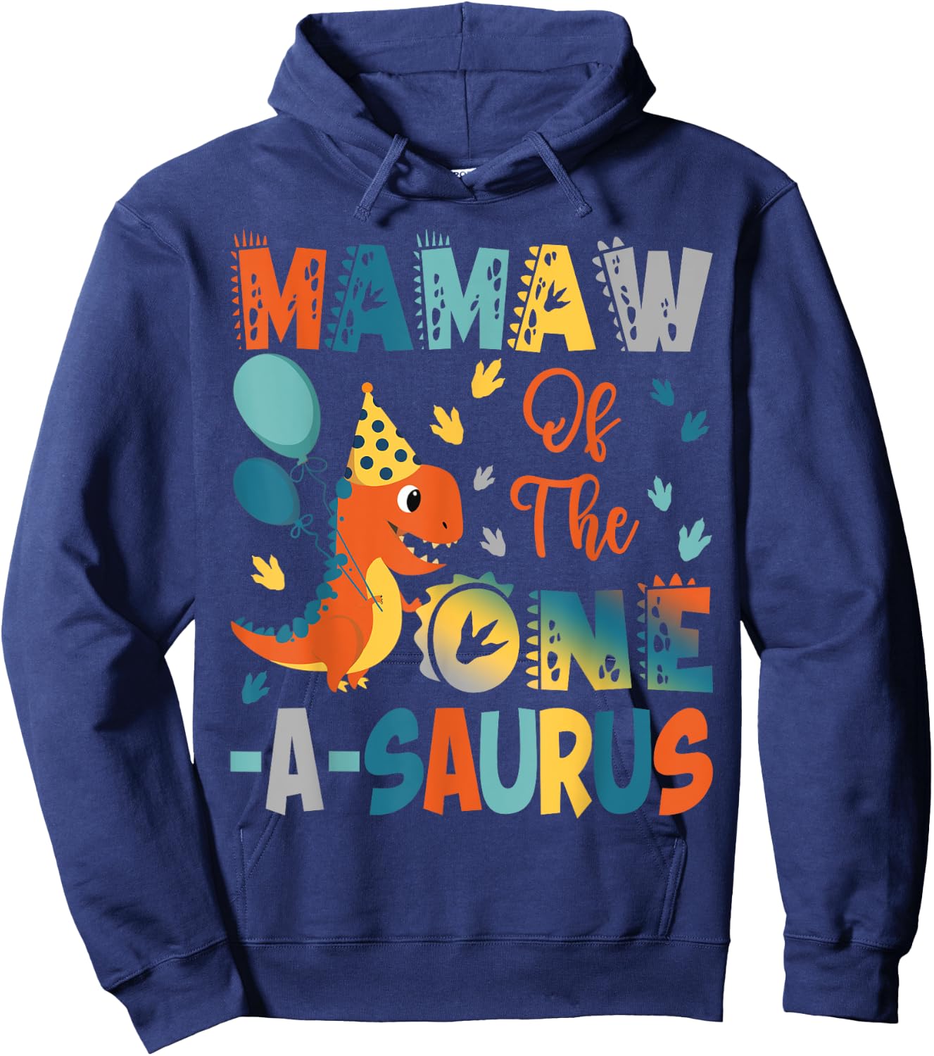 Mamaw Of The One-A-Saurus 2Nd Birthday Dinosaur Party Hoodie - Hoodie | Navy