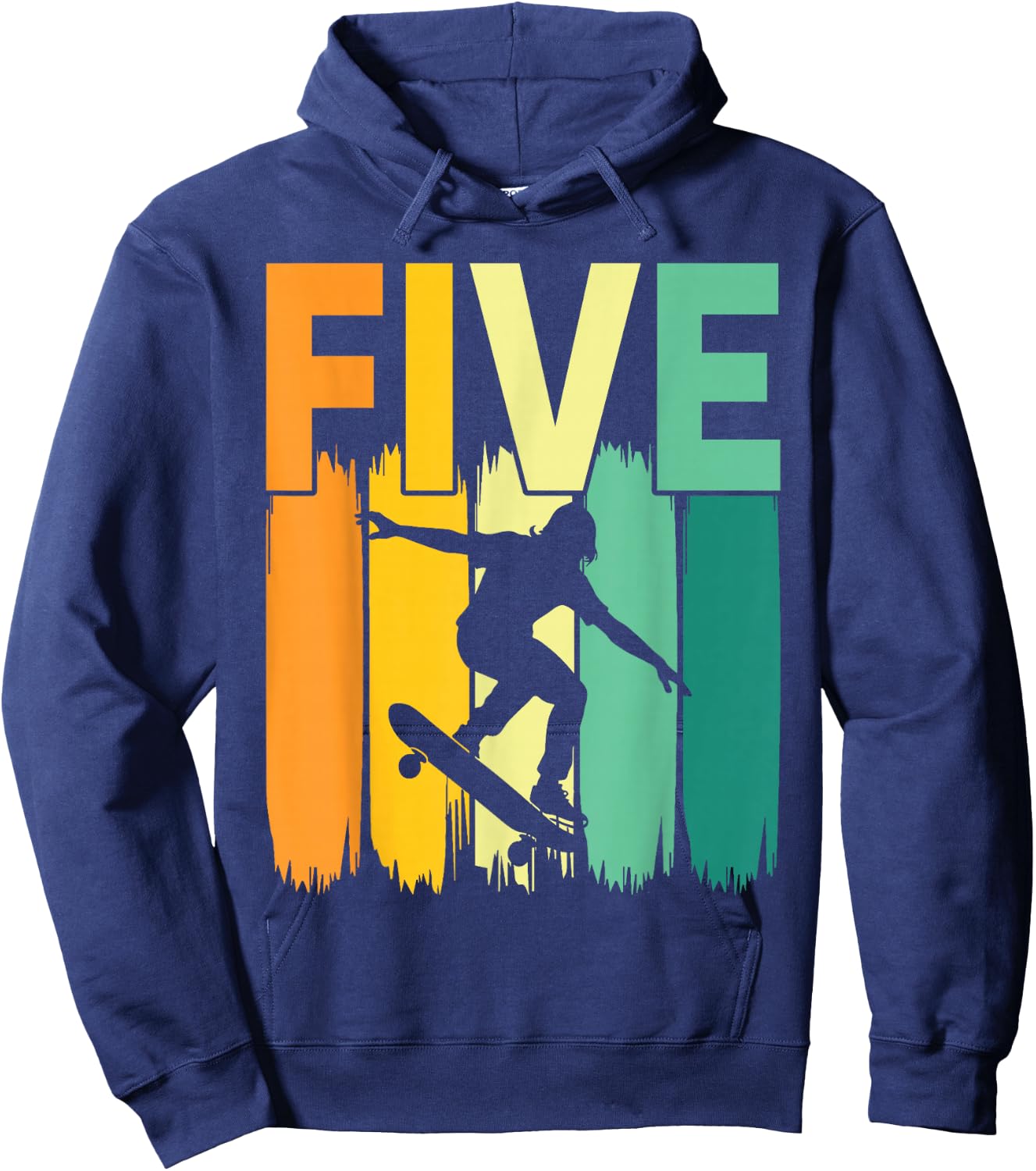 5th Birthday Retro Skateboard Skater Boys Kids 5 Years Old Hoodie - Hoodie | Navy