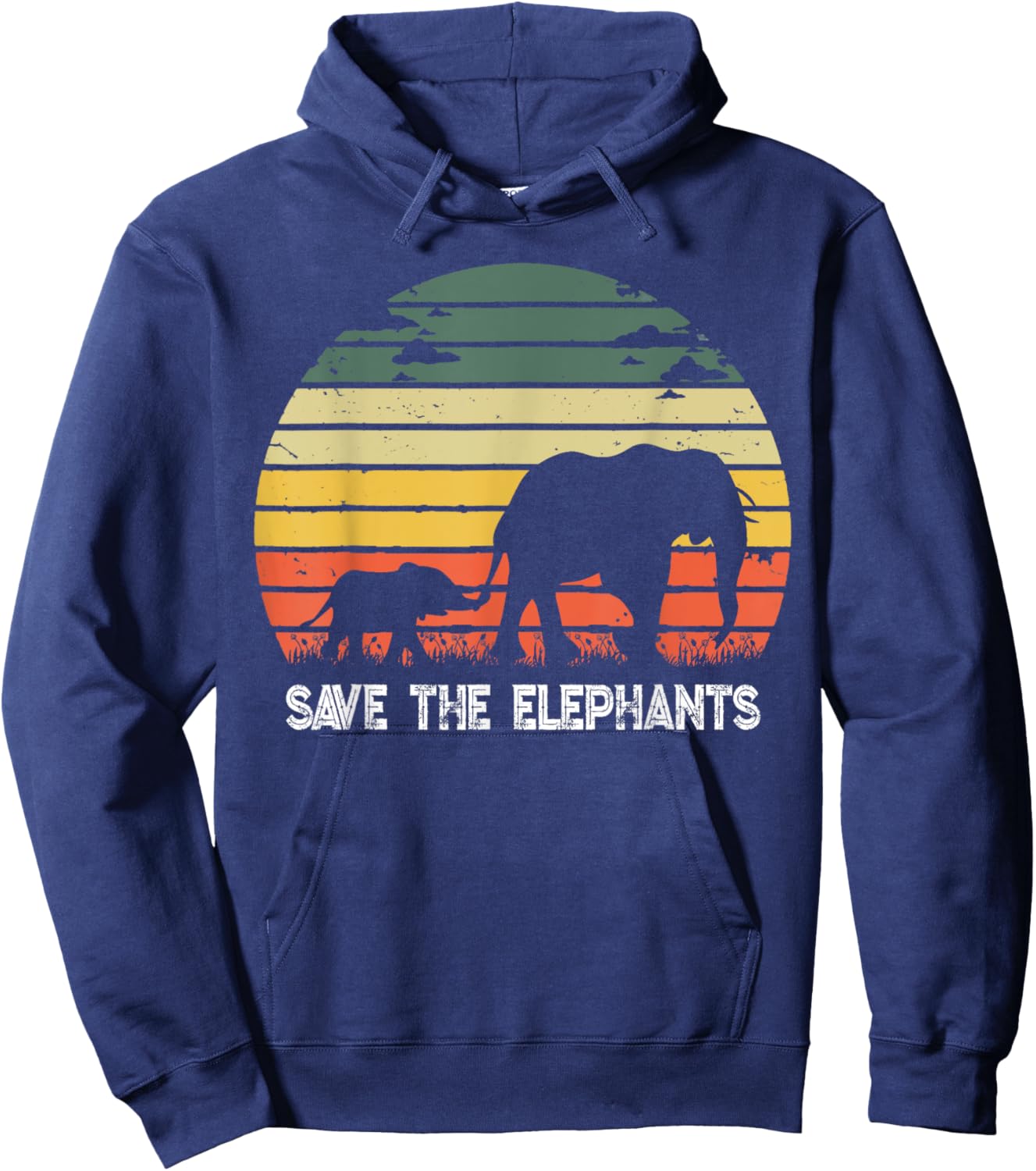 Save The Elephants Lovers Gift Vintage Retro Elephant Hoodie - Hoodie | Navy