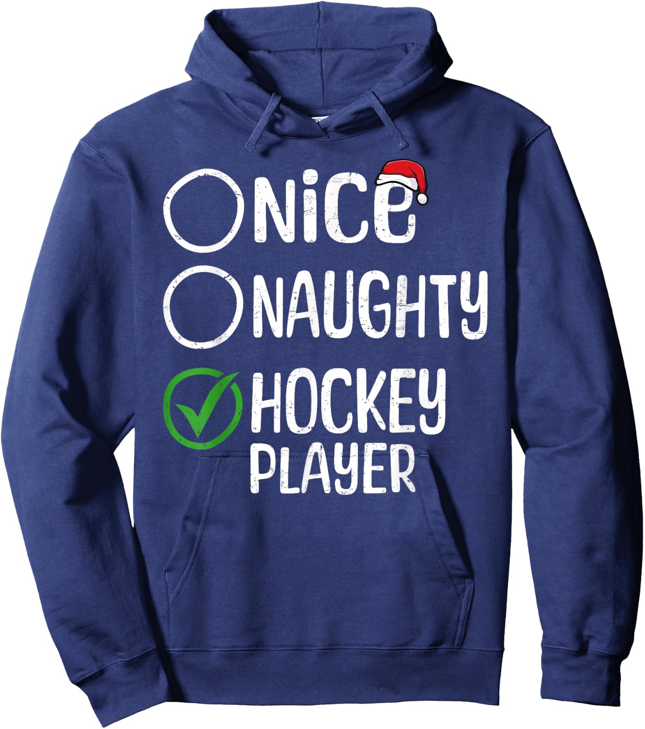 Merry Christmas Nice Naughty Hockey Player Xmas List Santa Hoodie - Hoodie | Navy