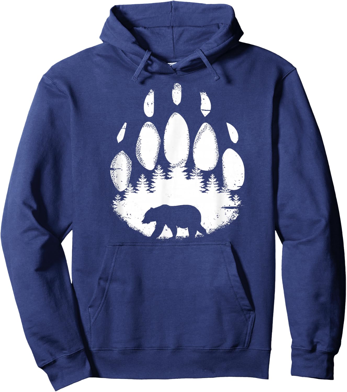 Bear Paw White Print Forest Animal Silhouette Hoodie - Hoodie | Navy
