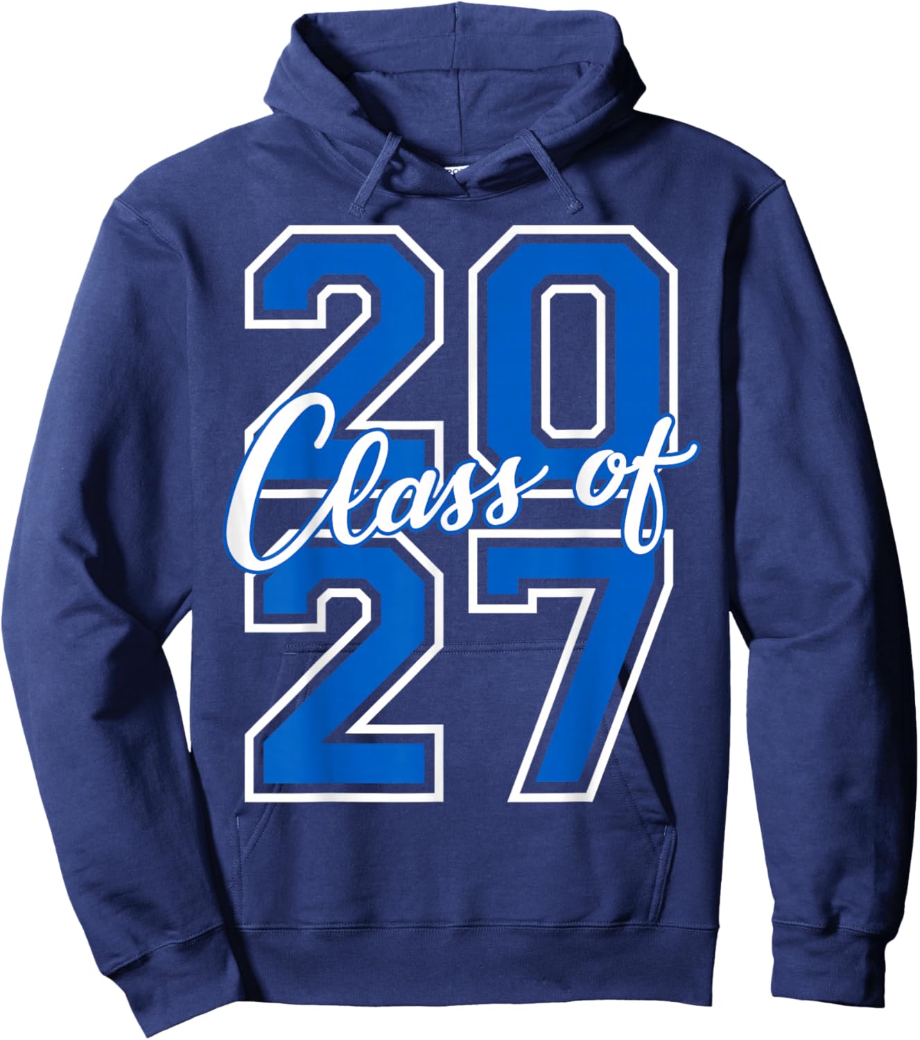 Class of 2027 Graduation Varsity Blue and White Letters Hoodie - Hoodie | Navy