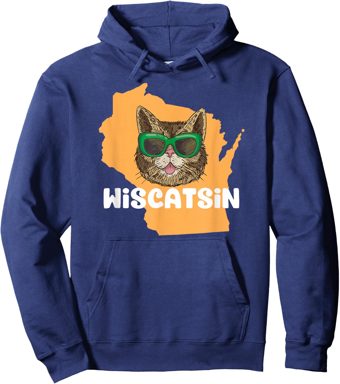Wiscatsin (Wisconsin) - Funny City State Cat Pun Men Women Girls Kids Hoodie - Hoodie | Navy