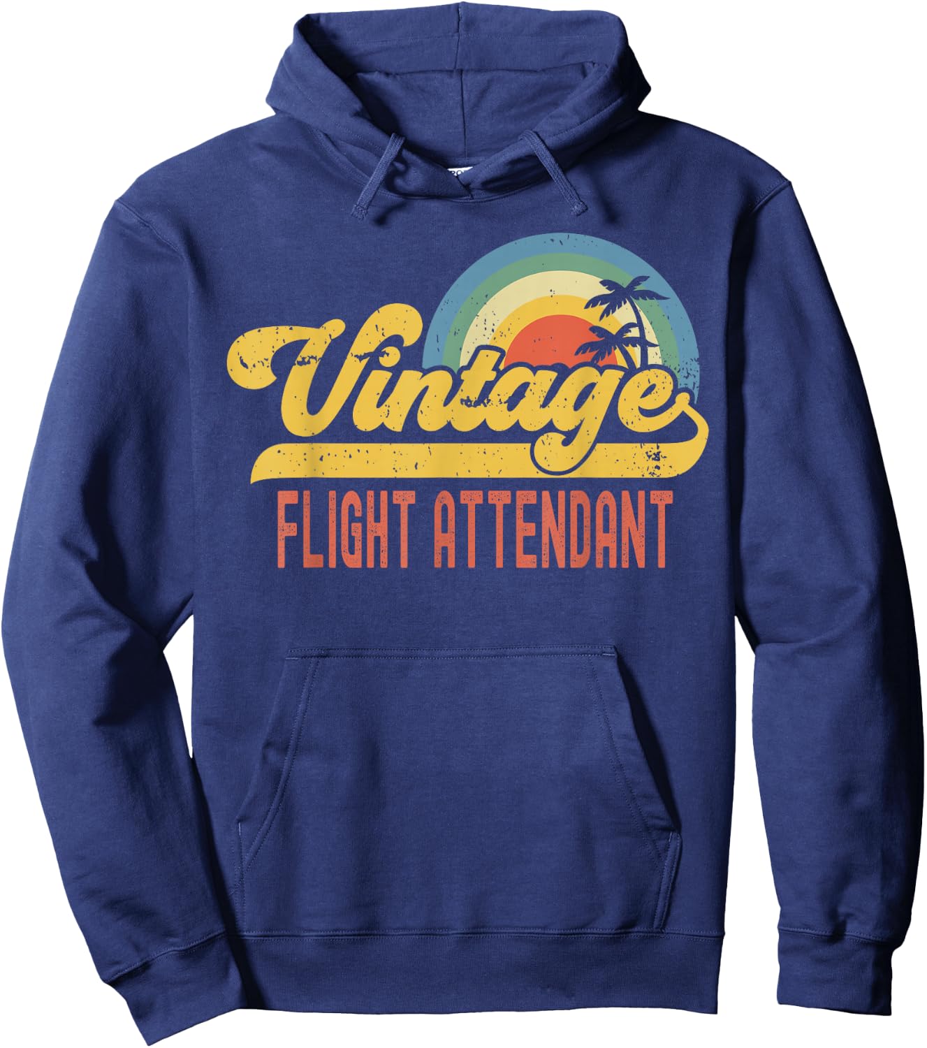Flight Attendant Vintage Sunset Profession Retro Job Title Hoodie - Hoodie | Navy