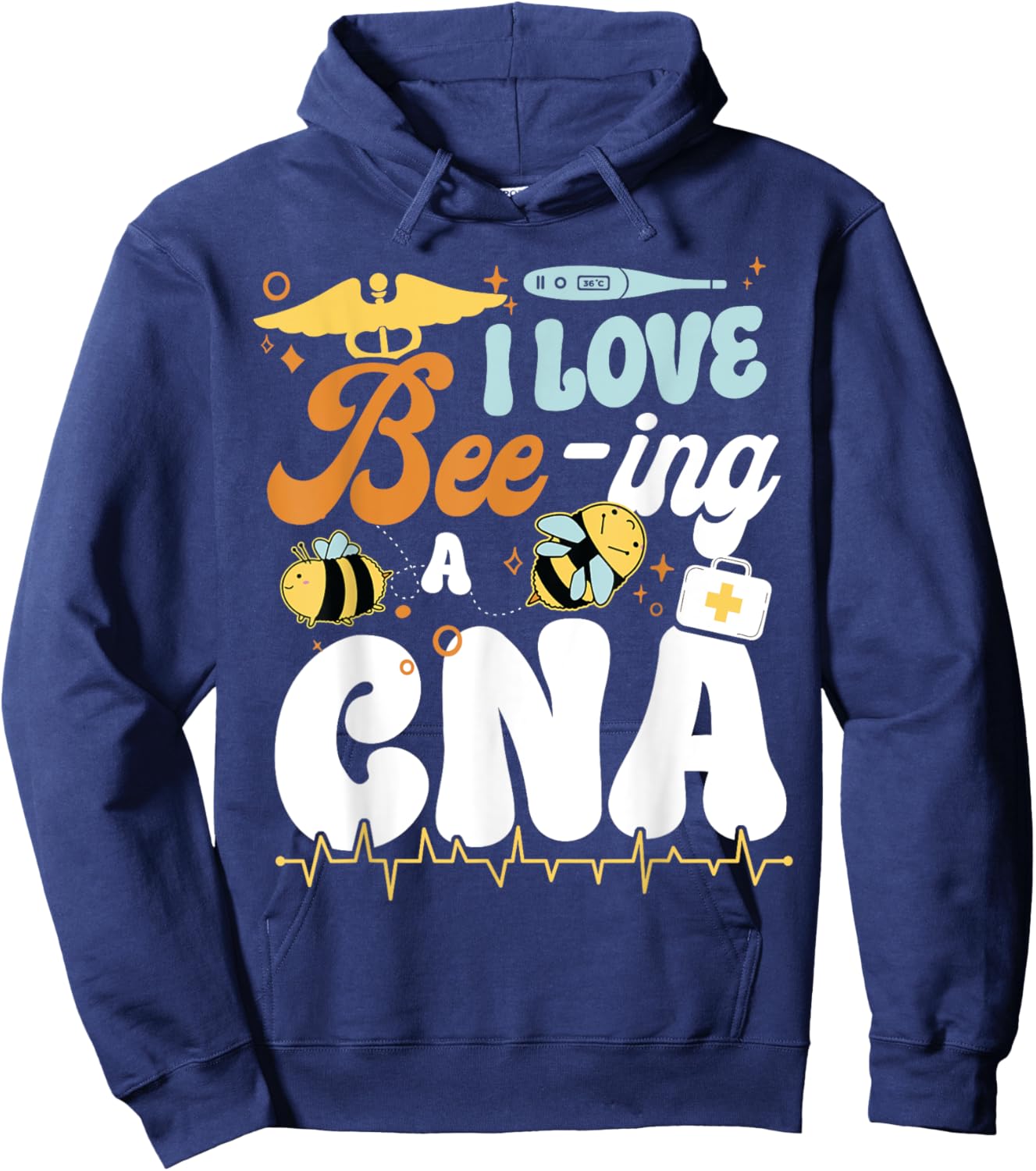 CNA Nurse Certified Nursing Assistant Bee Pun I Love Bee-Ing Hoodie - Hoodie | Navy