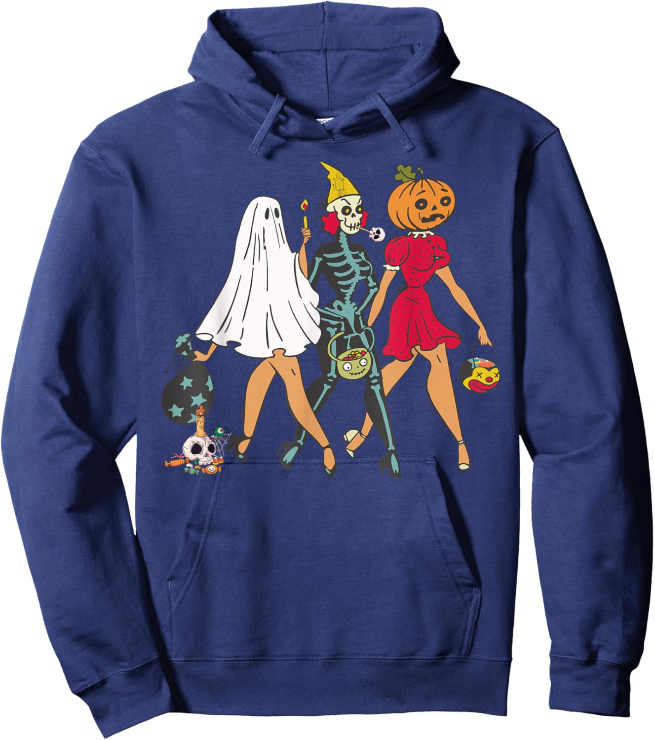 Halloween Witch Pin Up Retro Vintage Pumpkin Women Hoodie - Hoodie | Navy