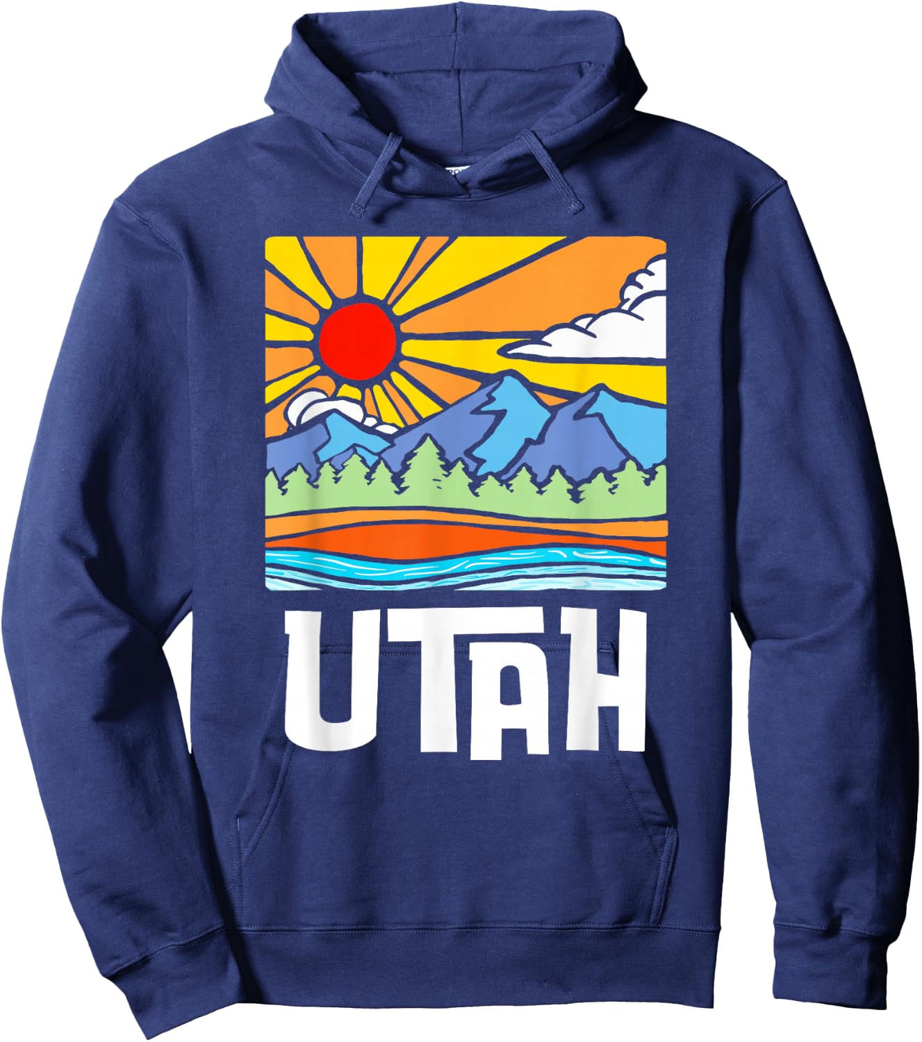 Utah Artistic Nature & Mountains Vintage Graphic Hoodie - Hoodie | Navy