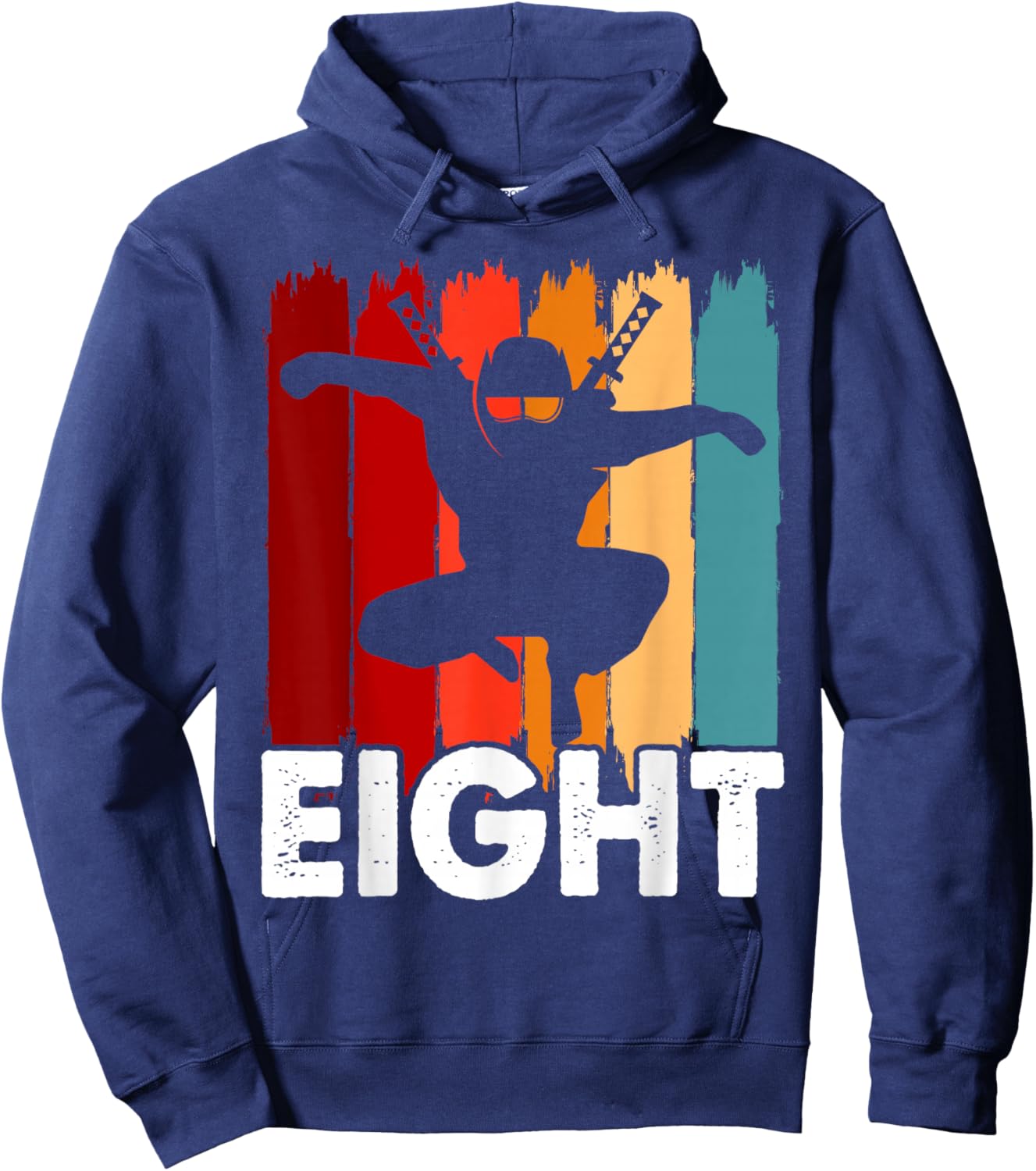 Kids 8th Birthday Retro Ninja 8 Years Boys Girl Kids Hoodie - Hoodie | Navy