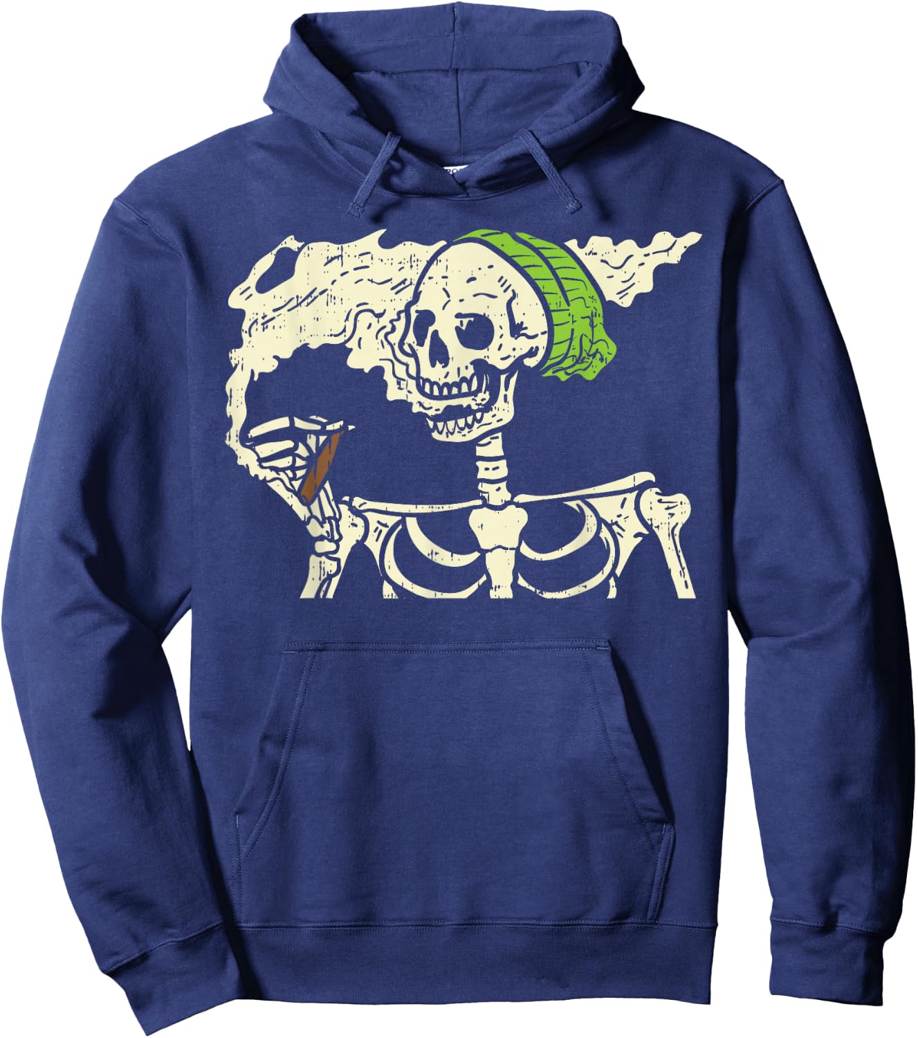 Smoking Skeleton Joint Funny Weed Pot 420 Cannabis Halloween Hoodie - Hoodie | Navy