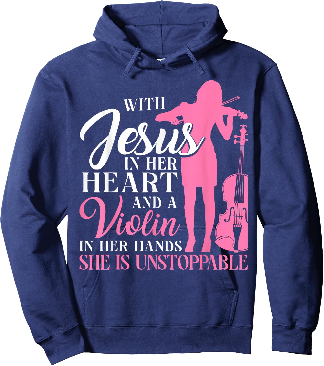 Violin Violinist Jesus Faith Christian With Jesus In Her Hoodie - Hoodie | Navy