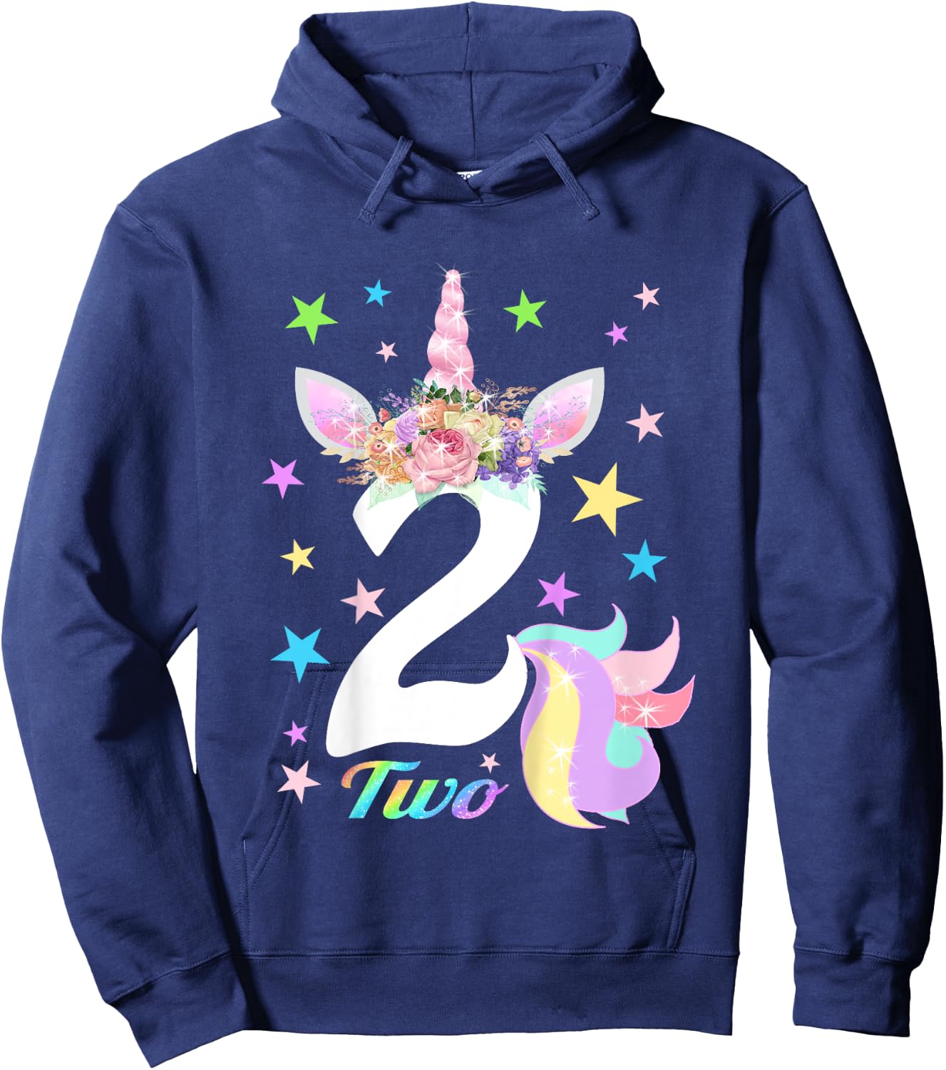 Number 2 (Two) Unicorn 2nd Birthday Shirt for 2 Year Old Hoodie - Hoodie | Navy