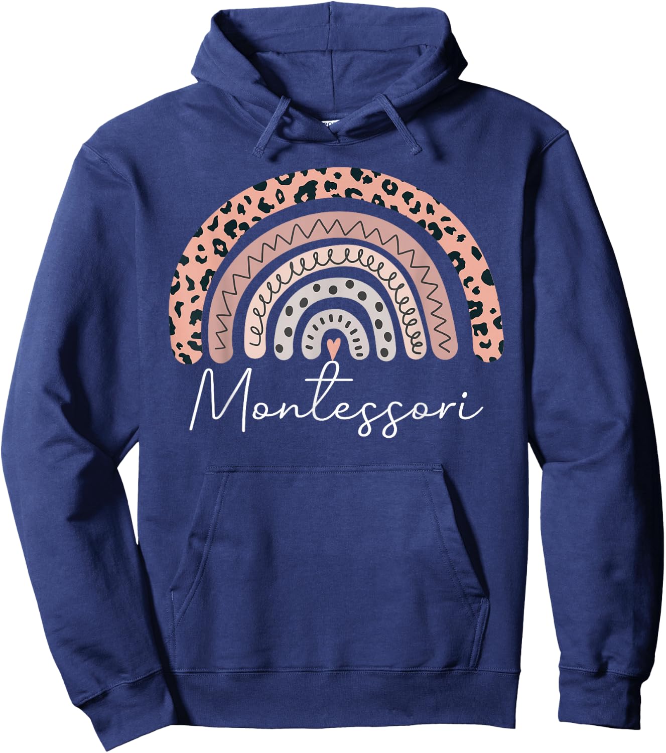 Montessori Teacher Leopard Rainbow Appreciation Teachers Hoodie - Hoodie | Navy