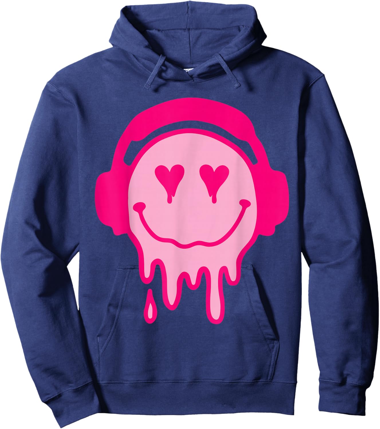 80s Heart Eyes Melting Pink Smile Melted Dripping Happy Face Hoodie - Hoodie | Navy