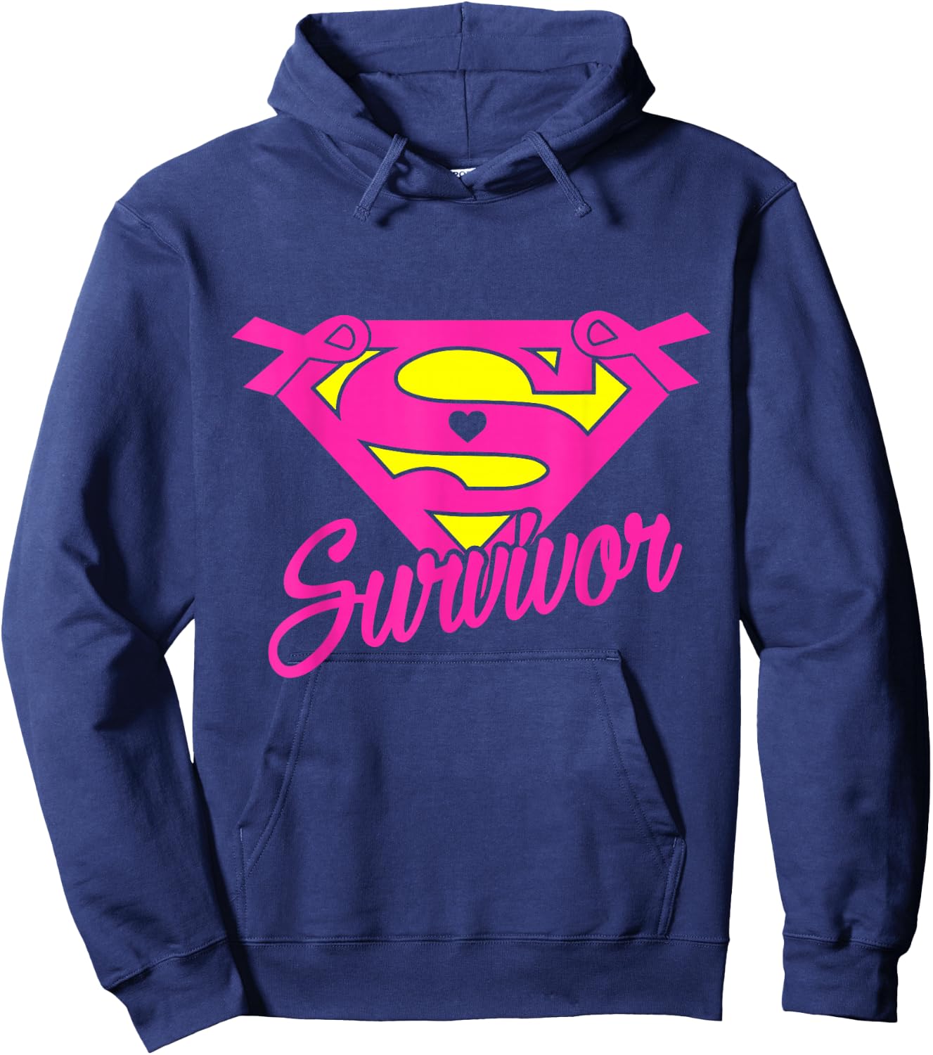 Breast Cancer Awareness Survivor Pink Ribbon Superhero Hoodie - Hoodie | Navy