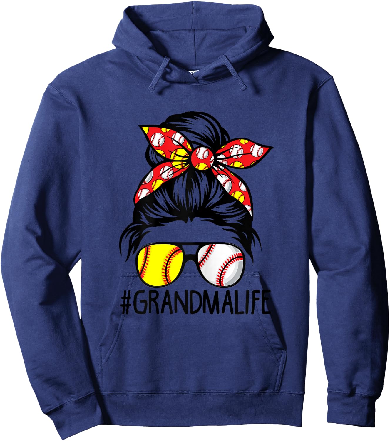 Dy Messy Bun Mothers Day Softball Baseball Grandma Life Hoodie - Hoodie | Navy