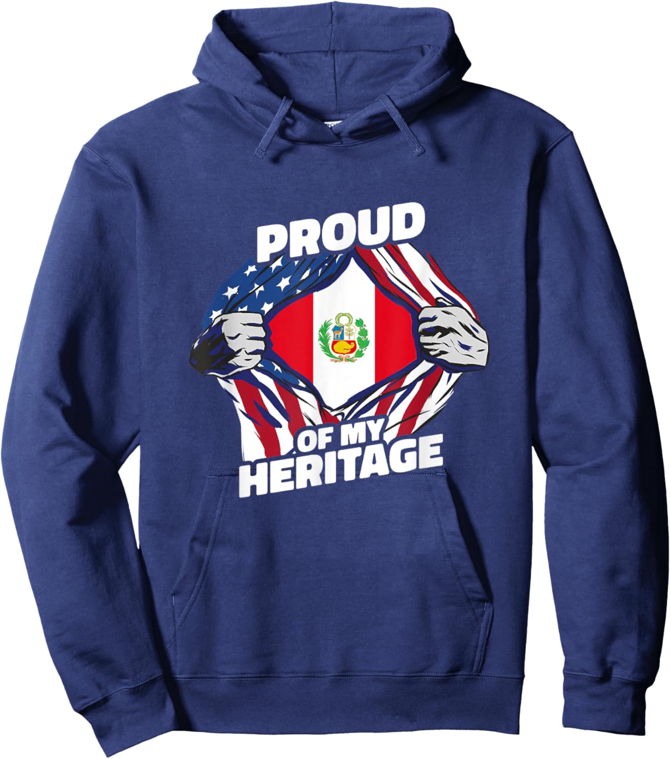 Proud of My Heritage - Patriotic Peruvian American Flag Hoodie - Hoodie | Navy