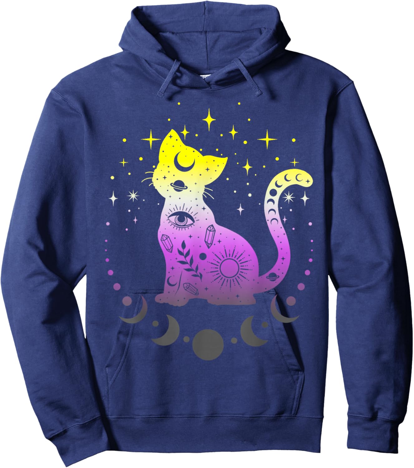 Non-Binary Non-binary Pride Flag Colors Astronomy Cat Hoodie - Hoodie | Navy