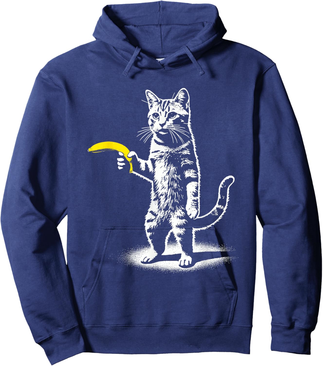 Retro Cat with Banana Meme Men Women Kids Novelty Funny Cat Hoodie - Hoodie | Navy